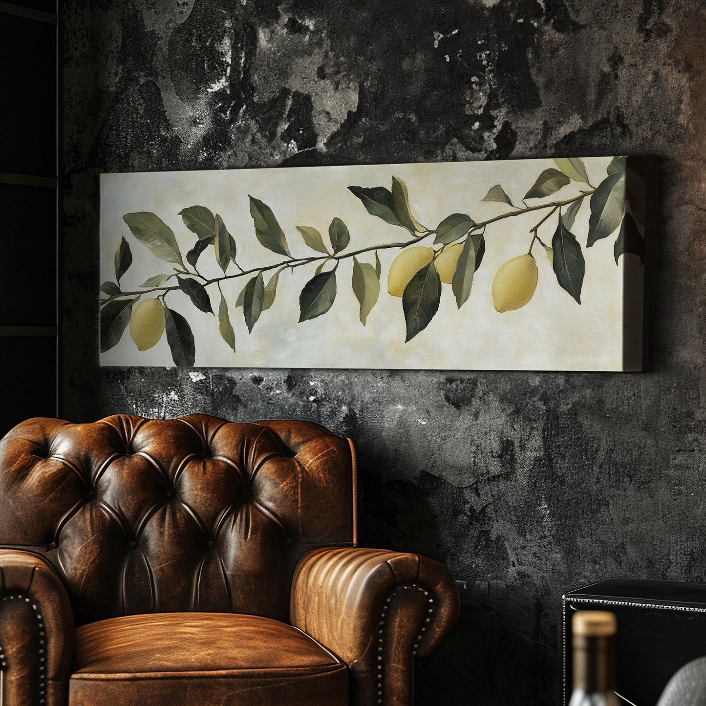 Rustic Lemon Branch Panoramic Farmhouse Kitchen, Minimal Citrus Decor Canvas Print, Country Art Printed Canvas Art