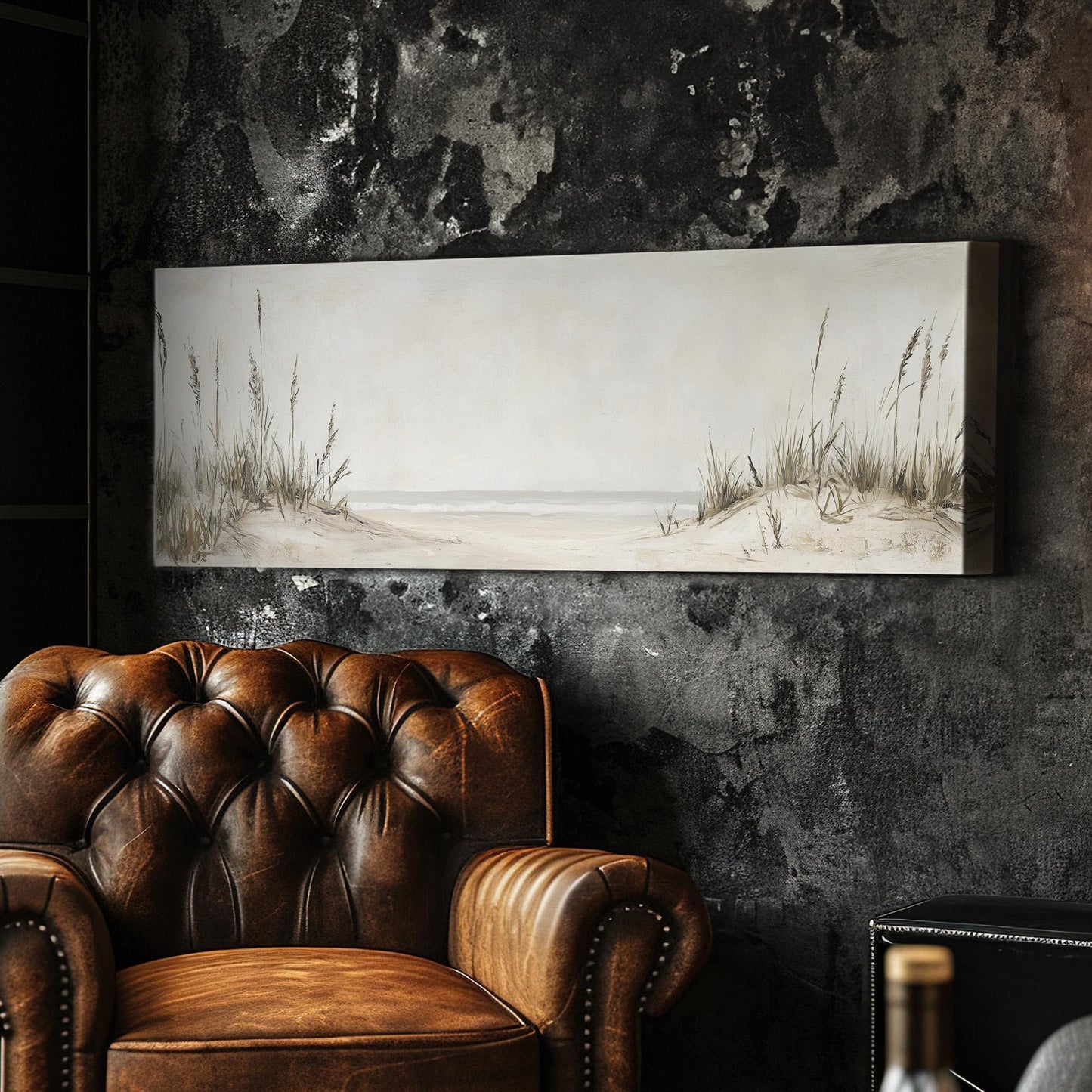 Sea Grass at the Beach Panoramic Muted Beach, Minimal Nautical Art Canvas Print, Sandy Coast Printed Canvas Art