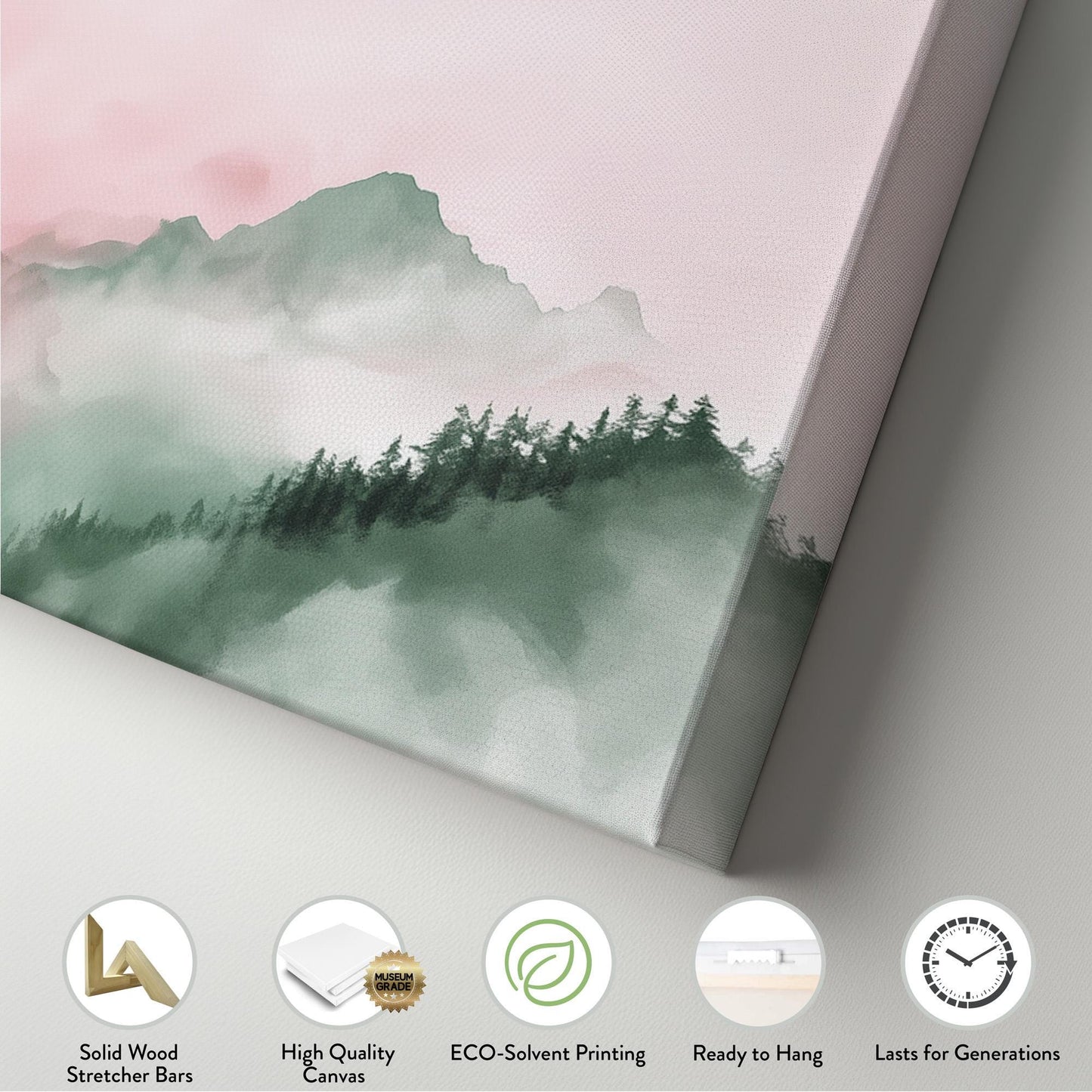 Watercolor Birds Above Mountains Panoramic Moody Vibes, Minimal Nature Calm Canvas Print, Bird Flock Printed Canvas Art