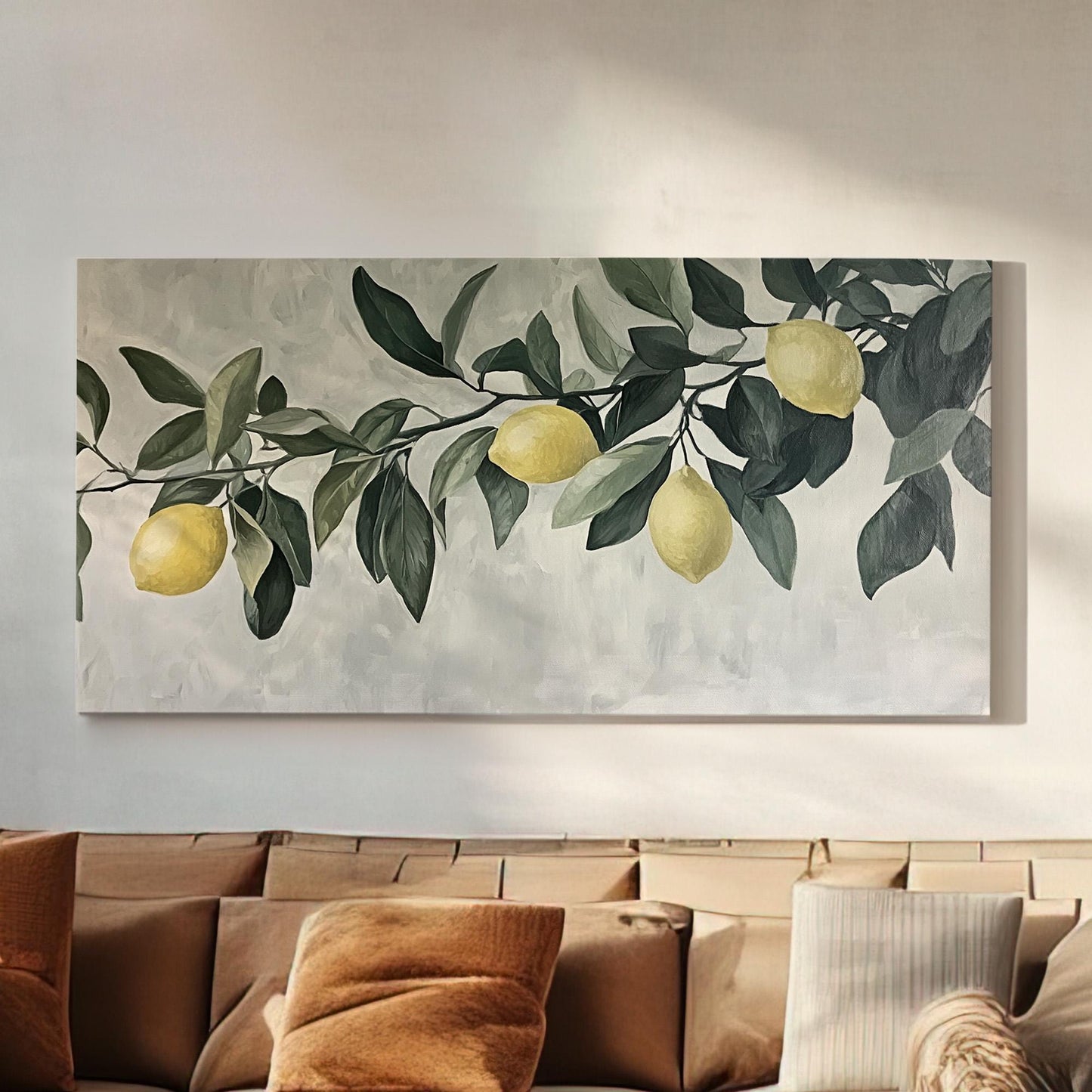 Moody Lemon Branch Lanscape Farmhouse Kitchen, 2x1 Citrus Decor Canvas Print, Country Art 20x60 Canvas Art