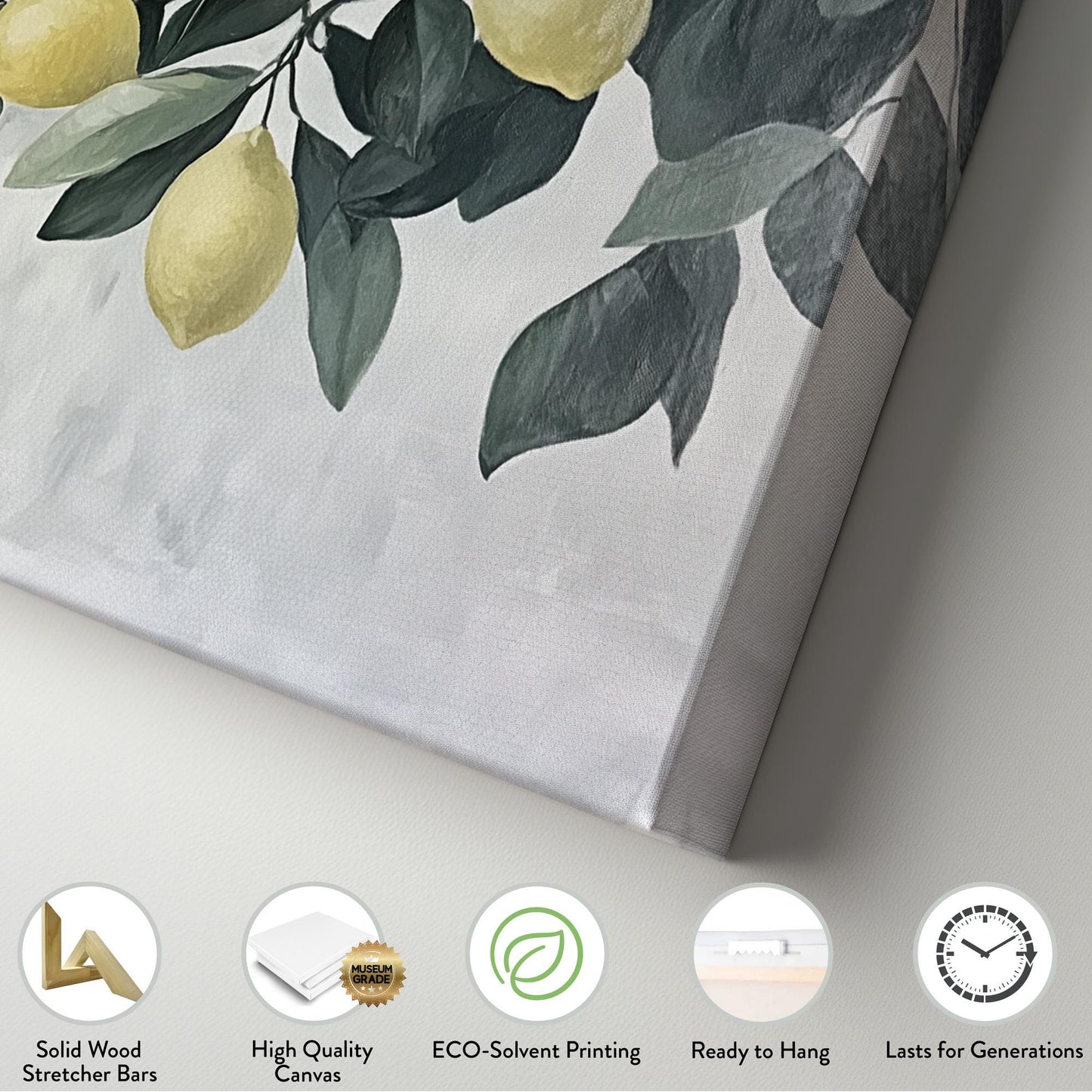 Moody Lemon Branch Lanscape Farmhouse Kitchen, 2x1 Citrus Decor Canvas Print, Country Art 20x60 Canvas Art