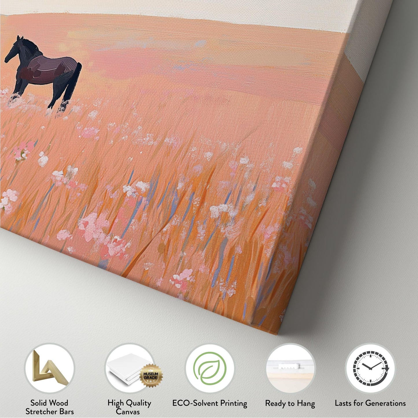 Praire Horses Panoramic Western Country, Minimal Farmhouse Equestrian Canvas Print, Wild Nature Printed Canvas Art