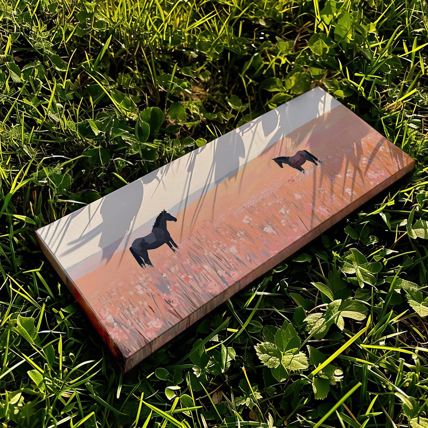 Praire Horses Panoramic Western Country, Minimal Farmhouse Equestrian Canvas Print, Wild Nature Printed Canvas Art