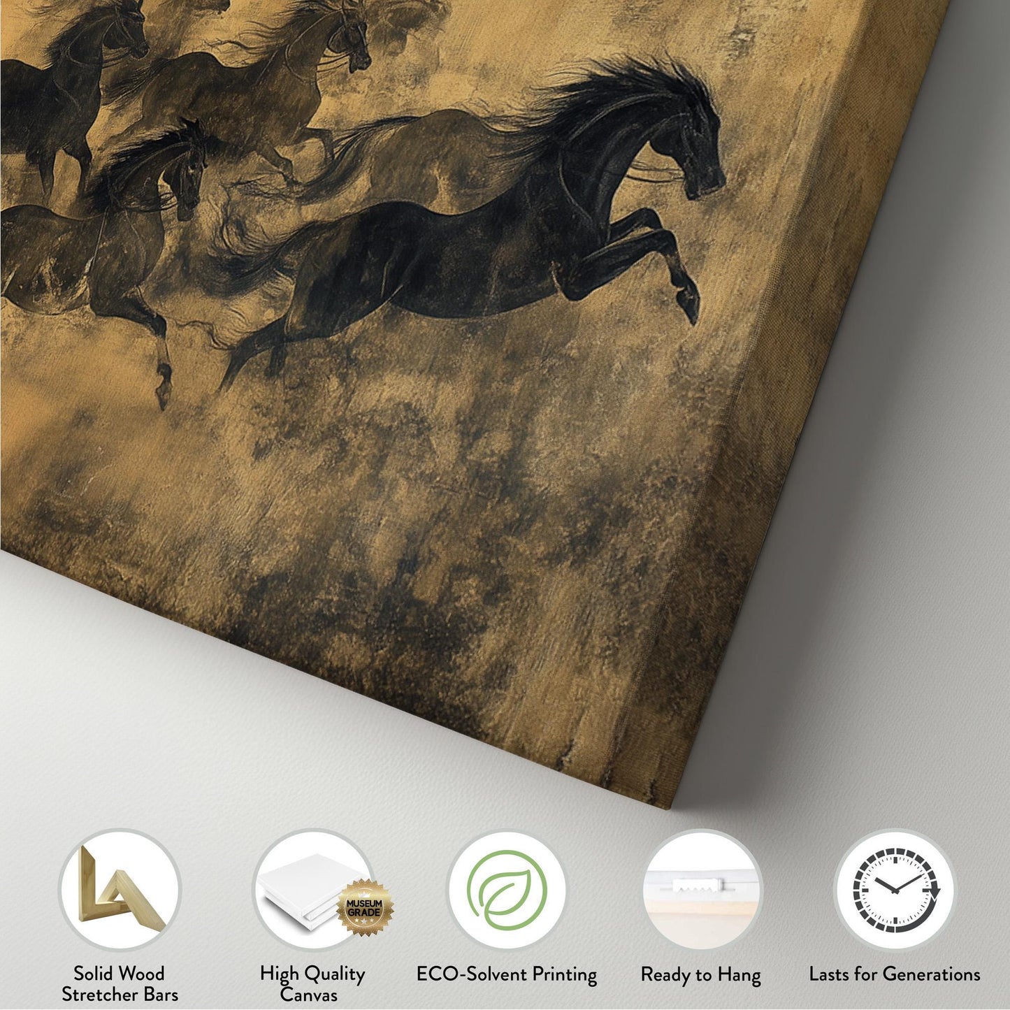 Running Horse Scene Panoramic Rustic Farmhouse, Minimal Wild Western Canvas Print, Country Equestrian Printed Canvas Art