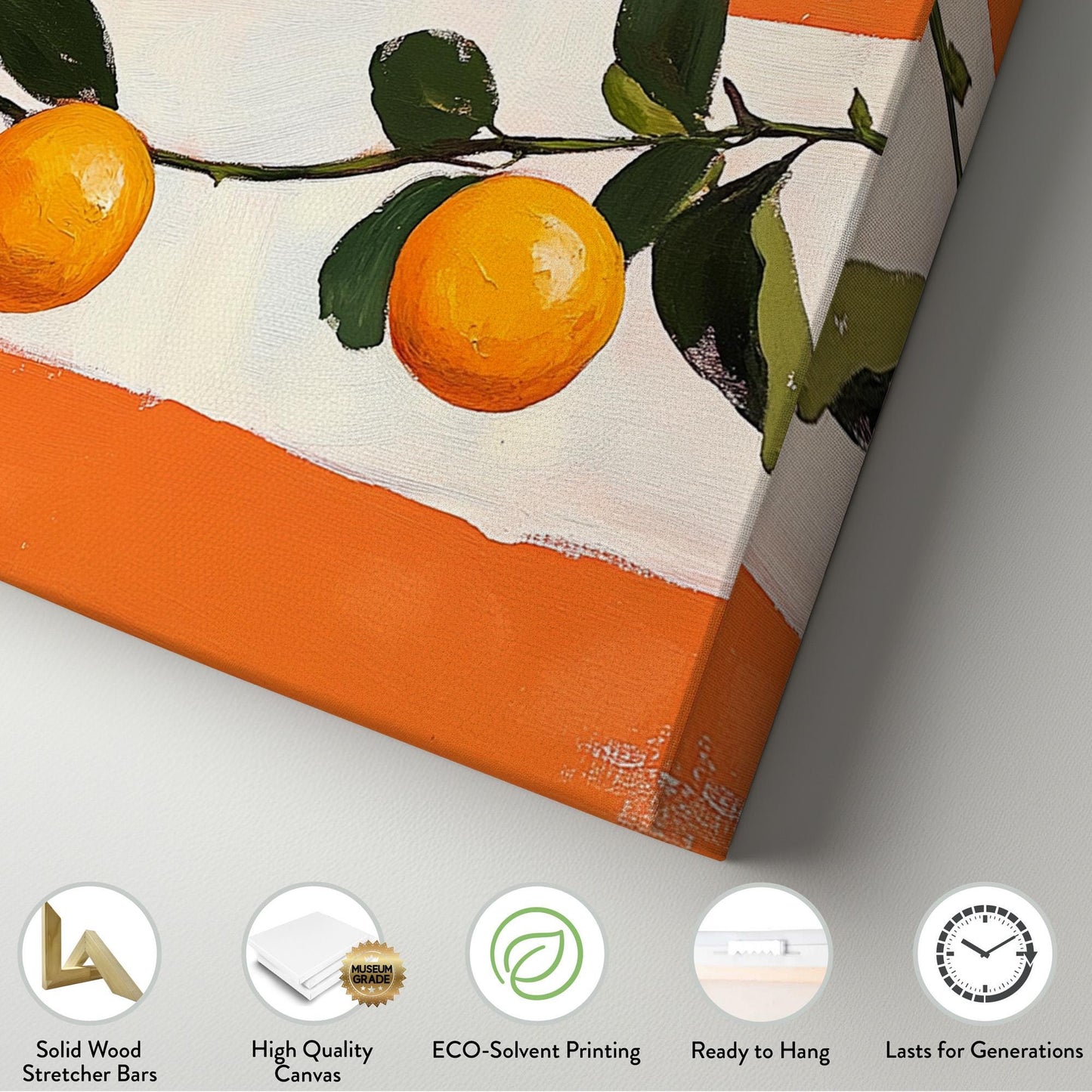 Abstract Orange Lanscape Citrus Fruit, 2x1 Farmhouse Kitchen Canvas Print, Vintage Style 20x60 Canvas Art