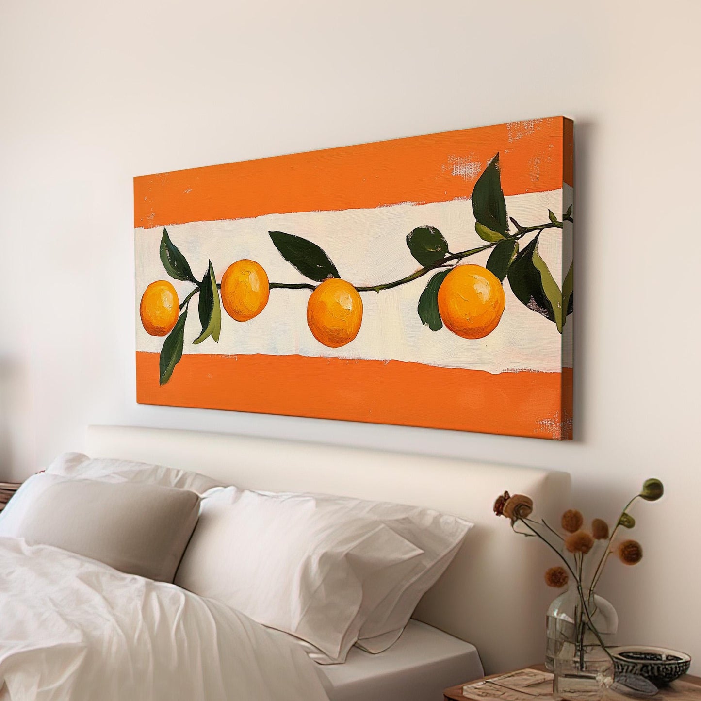 Abstract Orange Lanscape Citrus Fruit, 2x1 Farmhouse Kitchen Canvas Print, Vintage Style 20x60 Canvas Art
