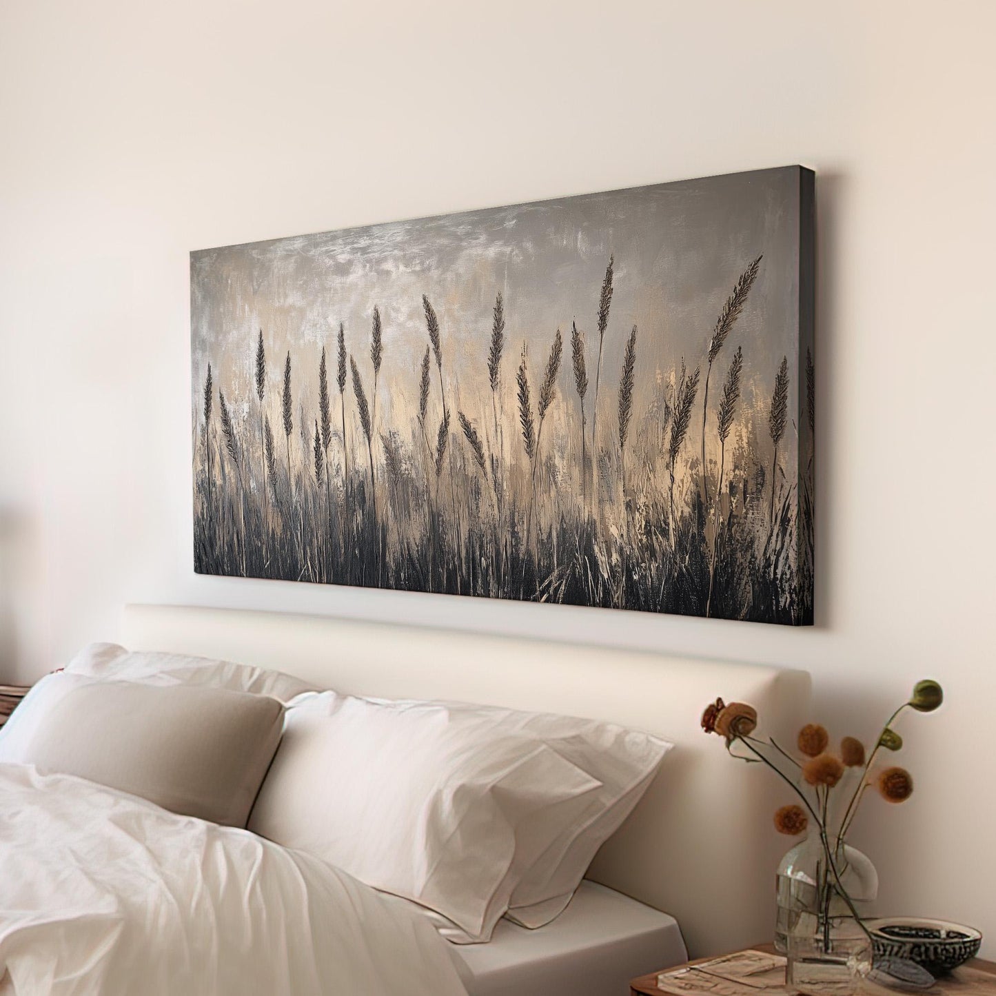 Reed Grass Lanscape Muted Beach, 2x1 Nautical Art Canvas Print, Coastal Sunset 20x60 Canvas Art