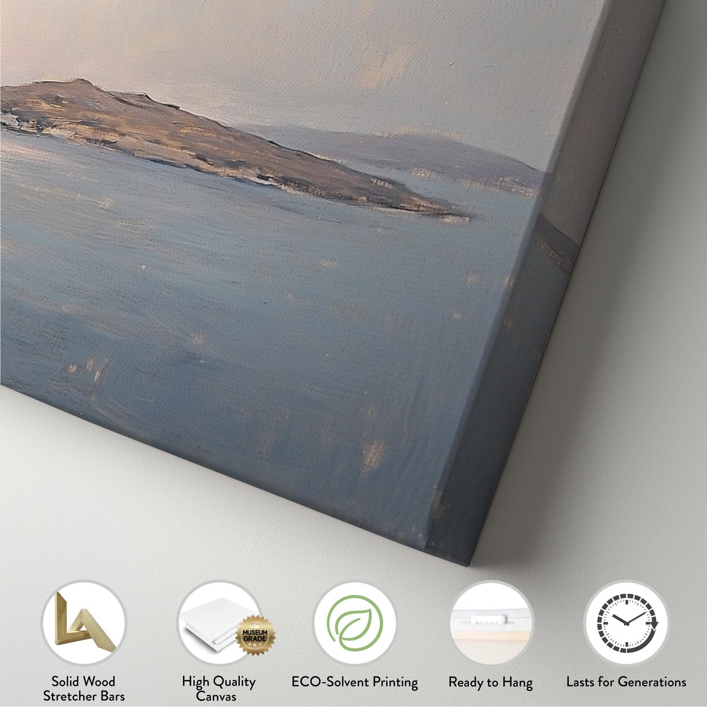 Italian Mediterranean Panoramic Muted Seascape, Minimal Nautical Art Canvas Print, Coastal Sunset Printed Canvas Art