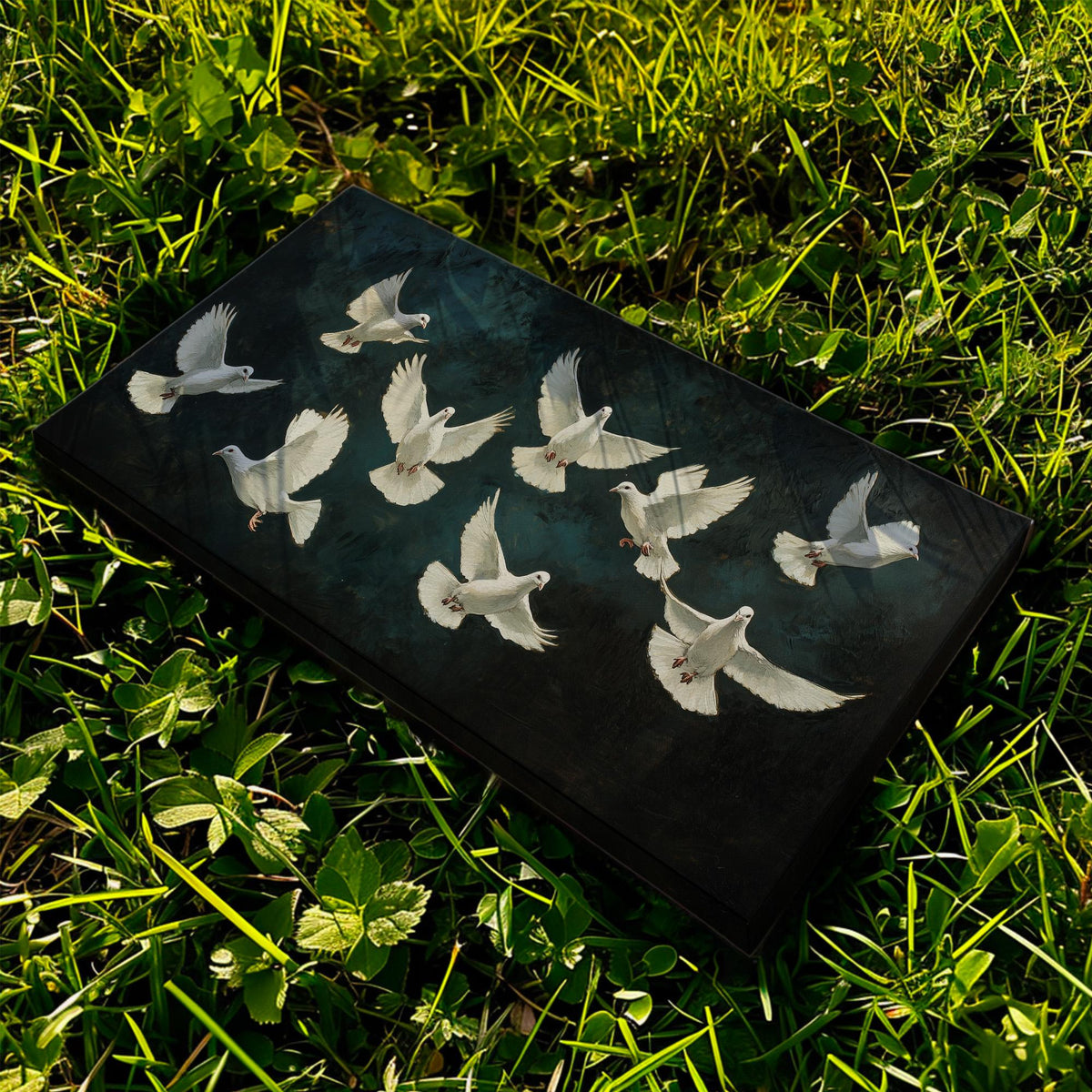 A Group Of White Doves Lanscape Peaceful Flight, 2x1 Rustic Serenity Canvas Print, Nature Mood 20x60 Canvas Art