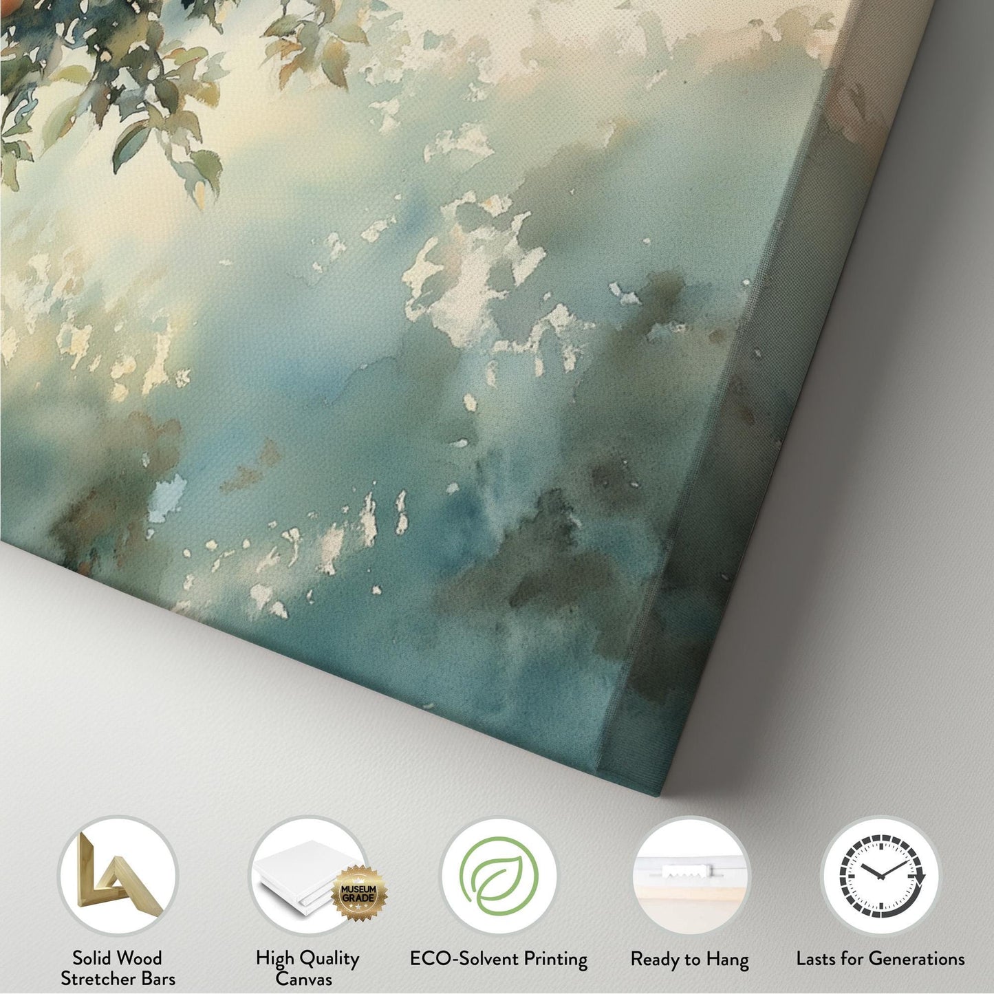 Spring Apple Tree Panoramic Magical Lights, Minimal Farmhouse Country Canvas Print, Nature Bloom Printed Canvas Art