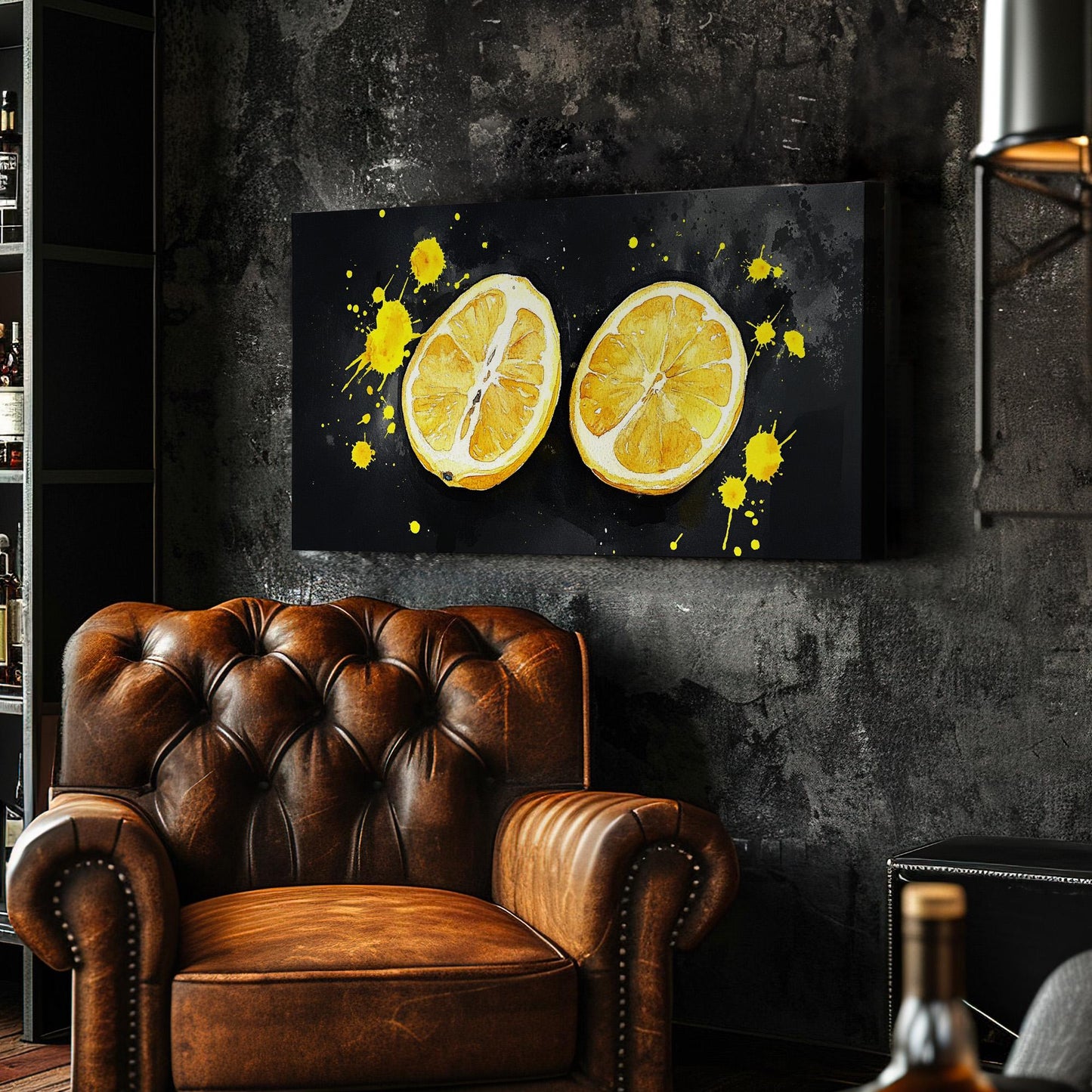 Moody Lemon Slice Lanscape Farmhouse Kitchen, 2x1 Citrus Colors Canvas Print, Country Art 20x60 Canvas Art