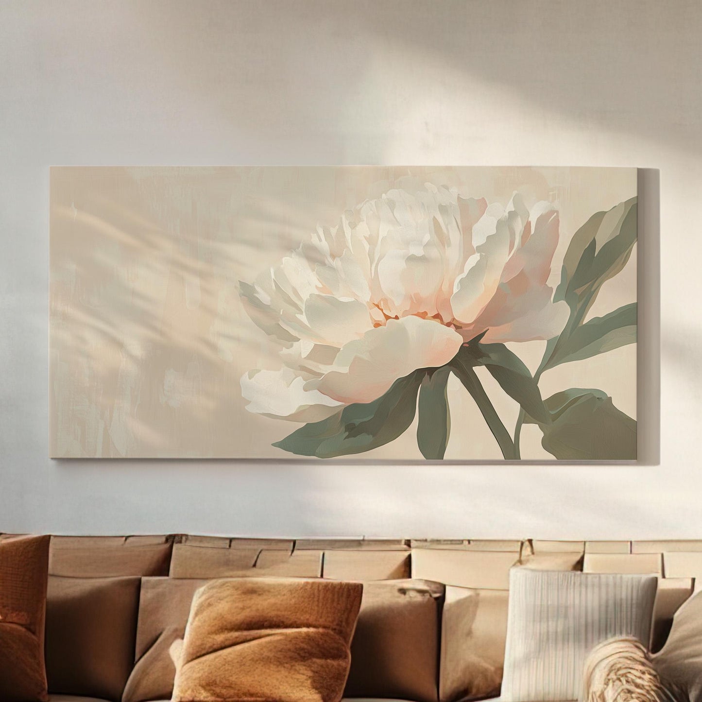 Moody Pink Peony Lanscape Abstract Peony, 2x1 Floral Charm Canvas Print, Rustic Farmhouse 20x60 Canvas Art