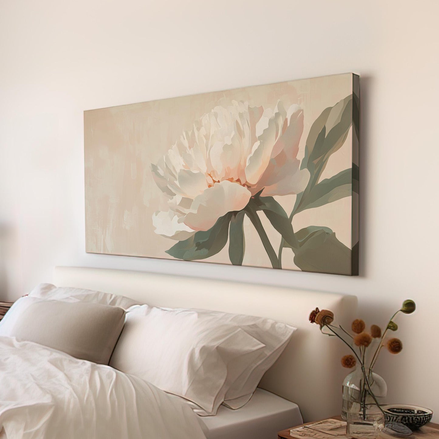 Moody Pink Peony Lanscape Abstract Peony, 2x1 Floral Charm Canvas Print, Rustic Farmhouse 20x60 Canvas Art