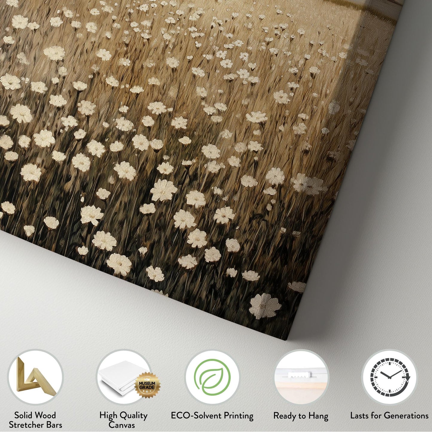 Coastal White Flower Field Vertical Floral Lakeside, Vintage Spring Vibes Canvas Print, Farmhouse Printed Canvas Art