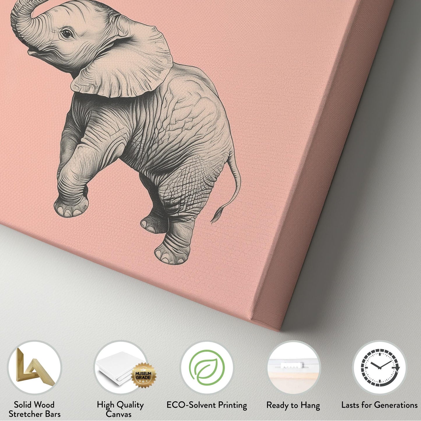 Nursery Flying Elephant Vertical African Elephant, Vintage Animal Lover Canvas Print, Boho Japandi Printed Canvas Art