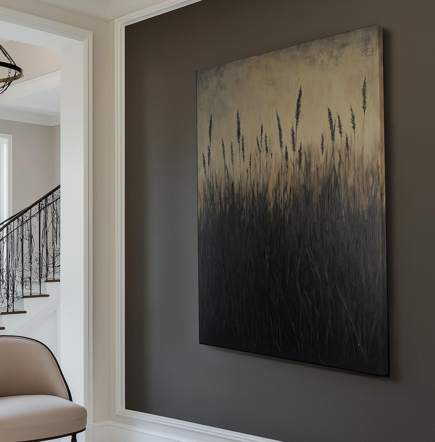 Tall Reed Grass Vertical Muted Beach, Vintage Nautical Art Canvas Print, Coastal Sunset Printed Canvas Art