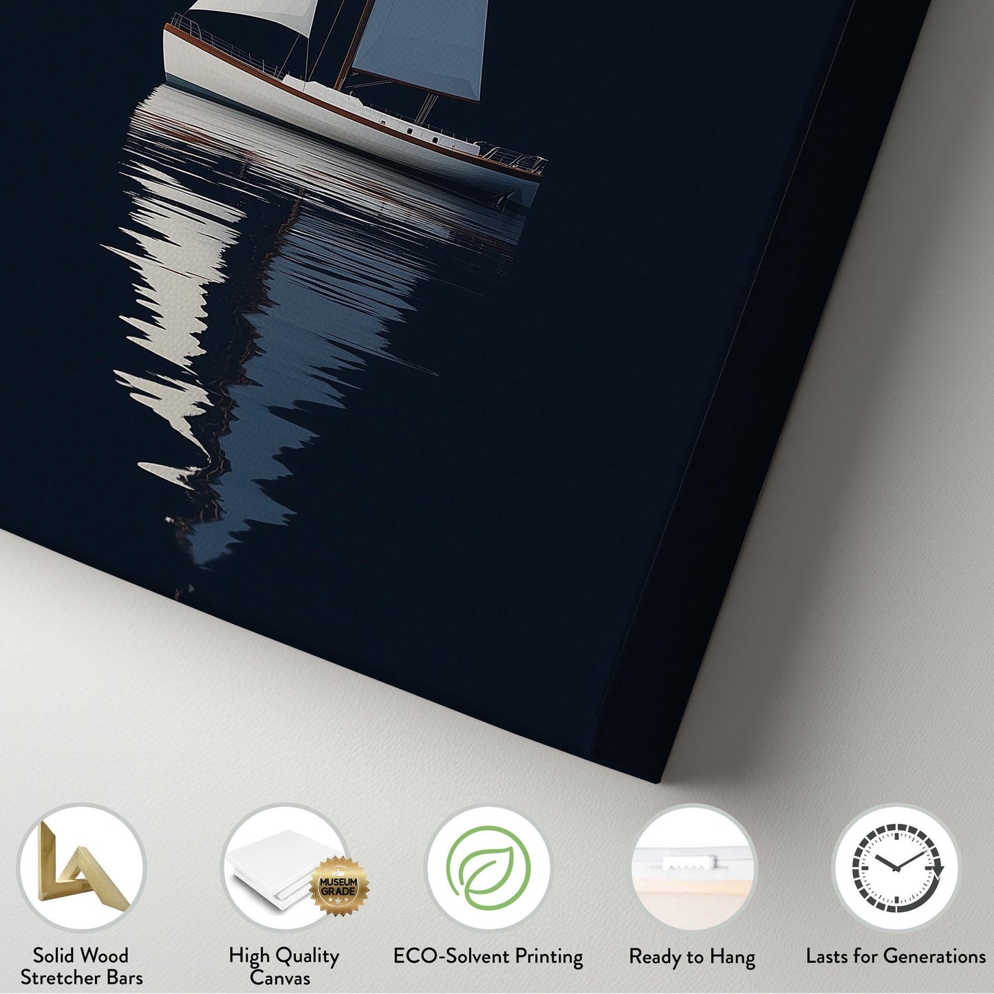 Sailboat At Night Vertical Nautical, Vintage Rustic Sea Canvas Print, Maritime Calm Printed Canvas Art