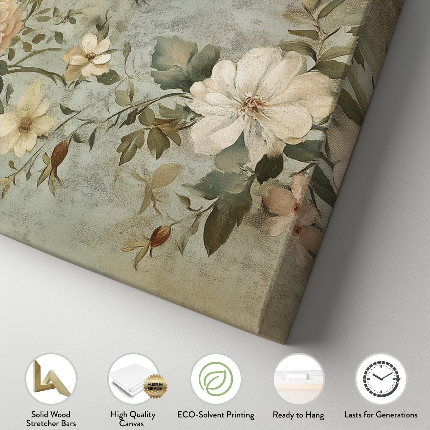 Antique Muted Flowers Panoramic Neutral Taperstry, Minimal Chrysanthemum Canvas Print, Floral Printed Canvas Art
