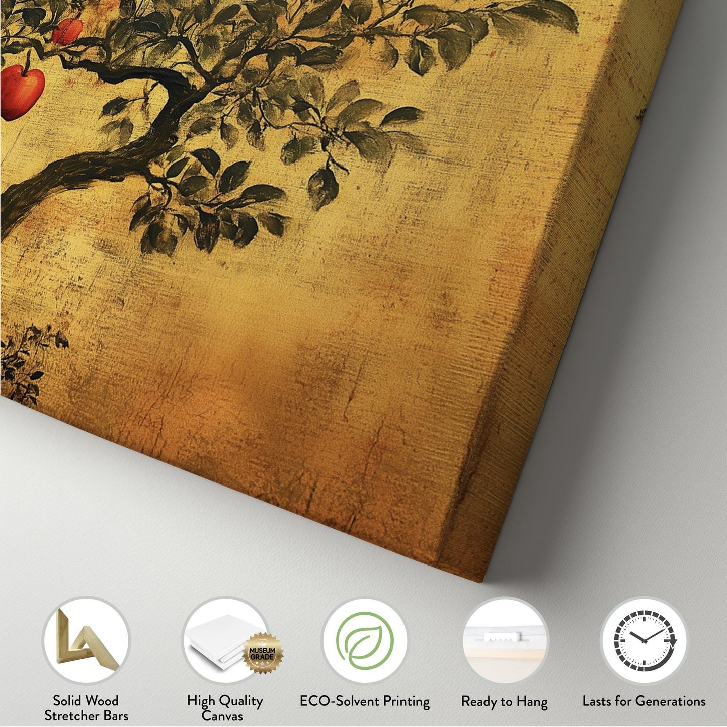 Chinese Apple Tree Panoramic Rustic Floral, Minimal Farmhouse Country Canvas Print, Nature Bloom Printed Canvas Art