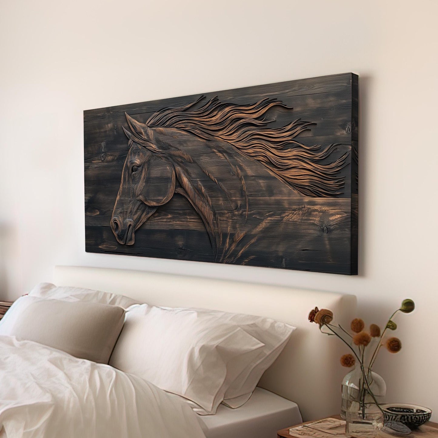 Rustic Horse Ranch Lanscape Western Country, 2x1 Farmhouse Equestrian Canvas Print, Wild Riding 20x60 Canvas Art