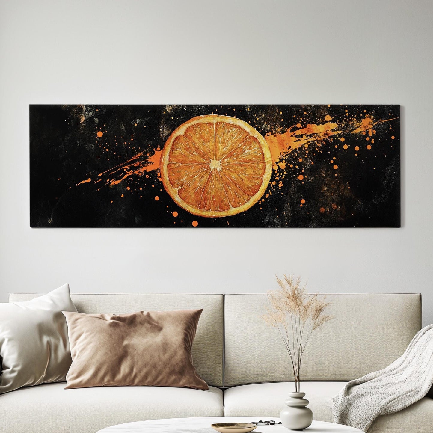 Juicy Orange Slice Panoramic Fresh Citrus, Minimal Kitchen Wall Canvas Print, Farmhouse Printed Canvas Art