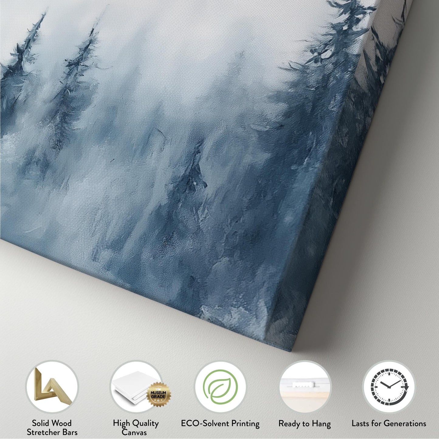 Mountain Pine Scene Panoramic Nature Beauty, Minimal Rustic Calm Canvas Print, Woodland Serenity Printed Canvas Art