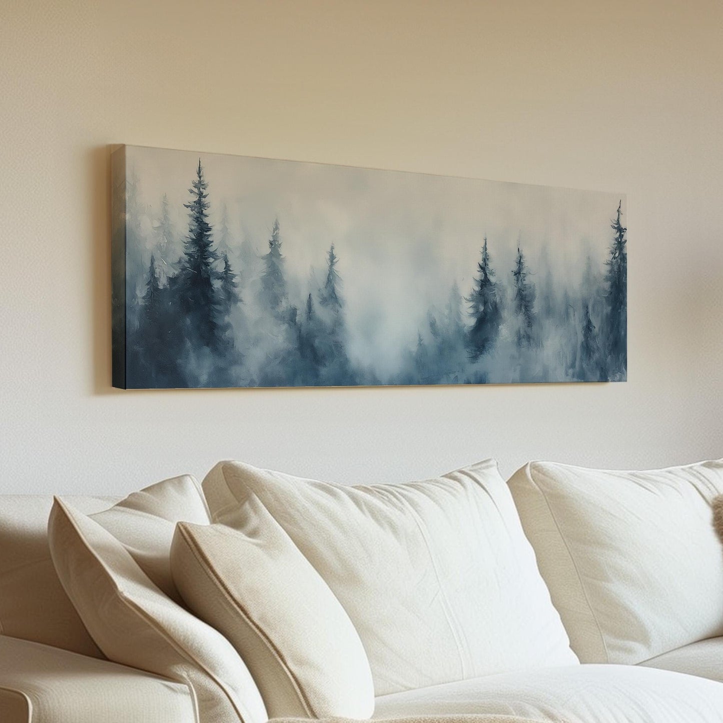 Mountain Pine Scene Panoramic Nature Beauty, Minimal Rustic Calm Canvas Print, Woodland Serenity Printed Canvas Art