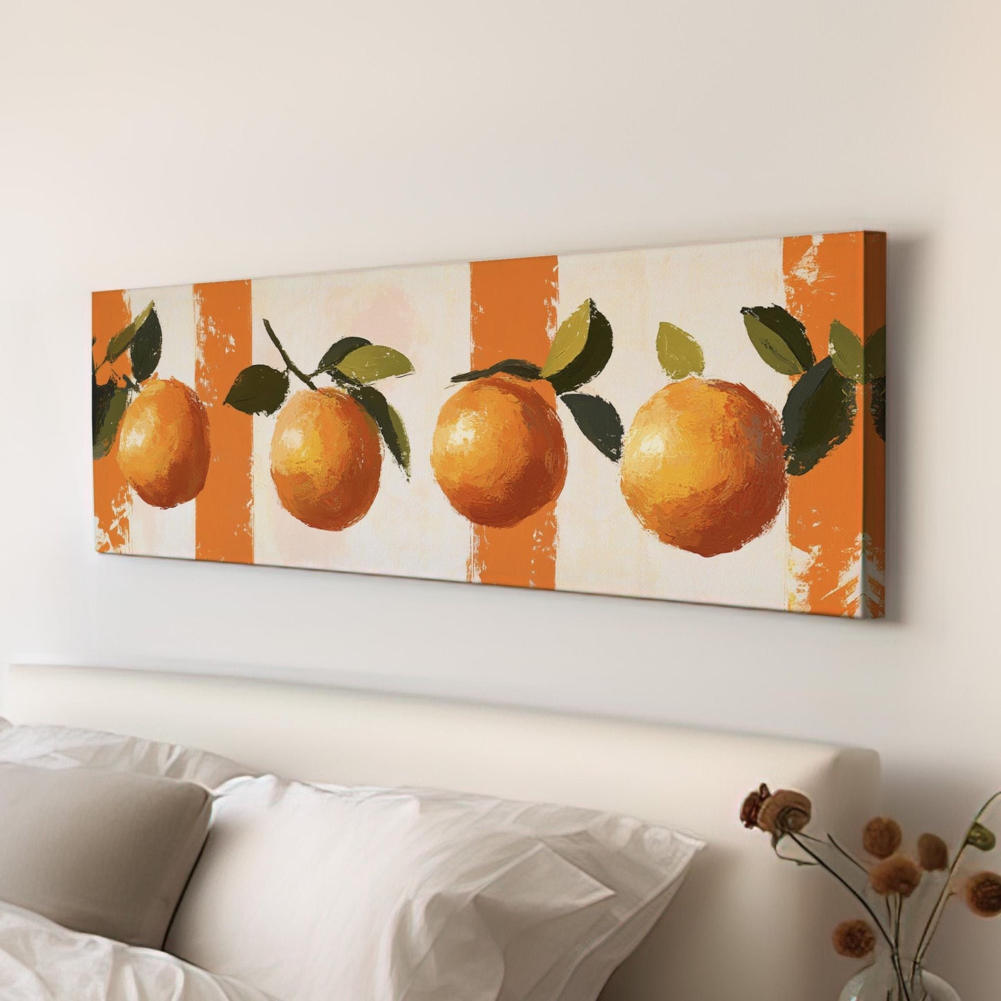 Rustic Abstract Orange Panoramic Farmhouse Vibes, Minimal Kitchen Wall Canvas Print, Country Style Printed Canvas Art