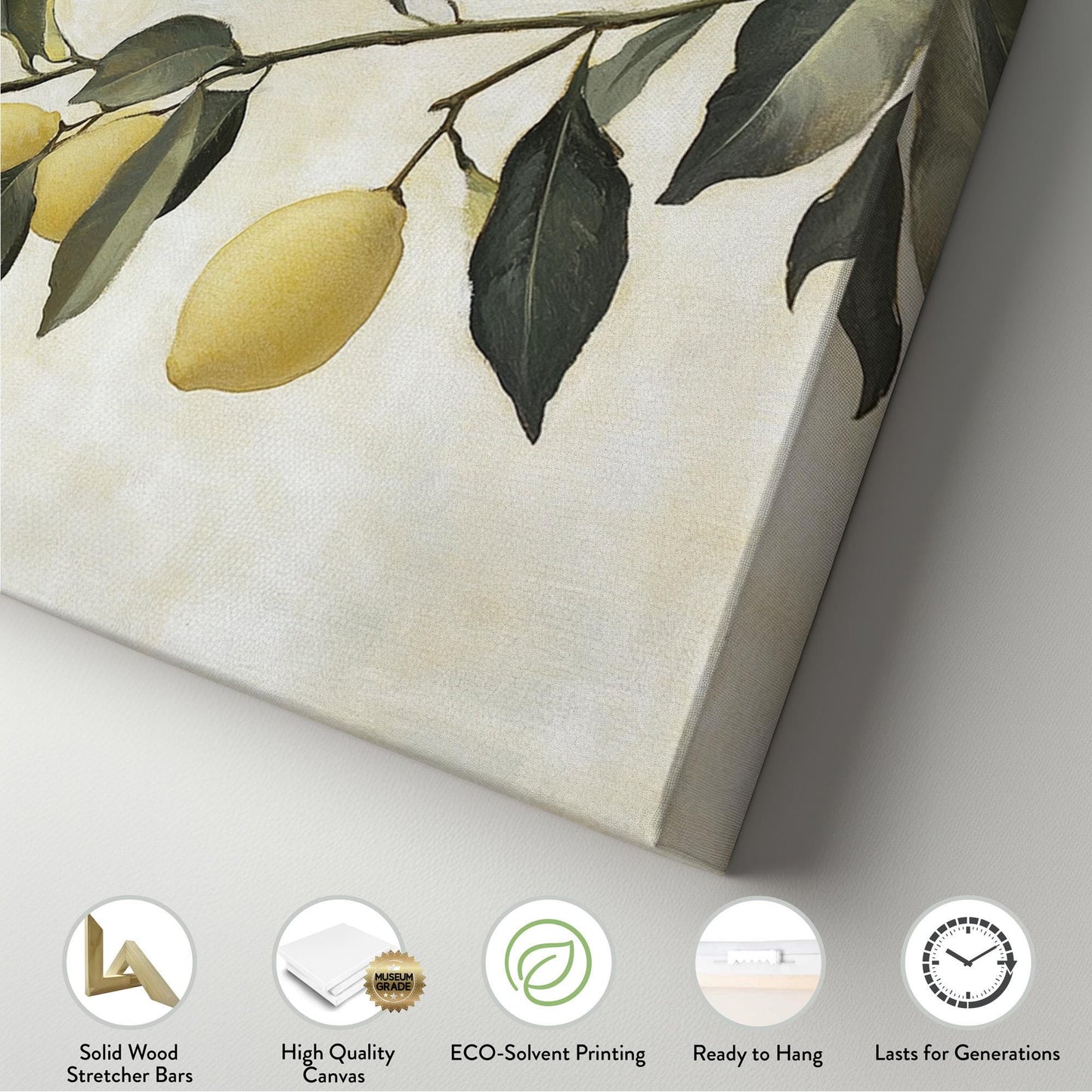 Rustic Lemon Branch Panoramic Farmhouse Kitchen, Minimal Citrus Decor Canvas Print, Country Art Printed Canvas Art