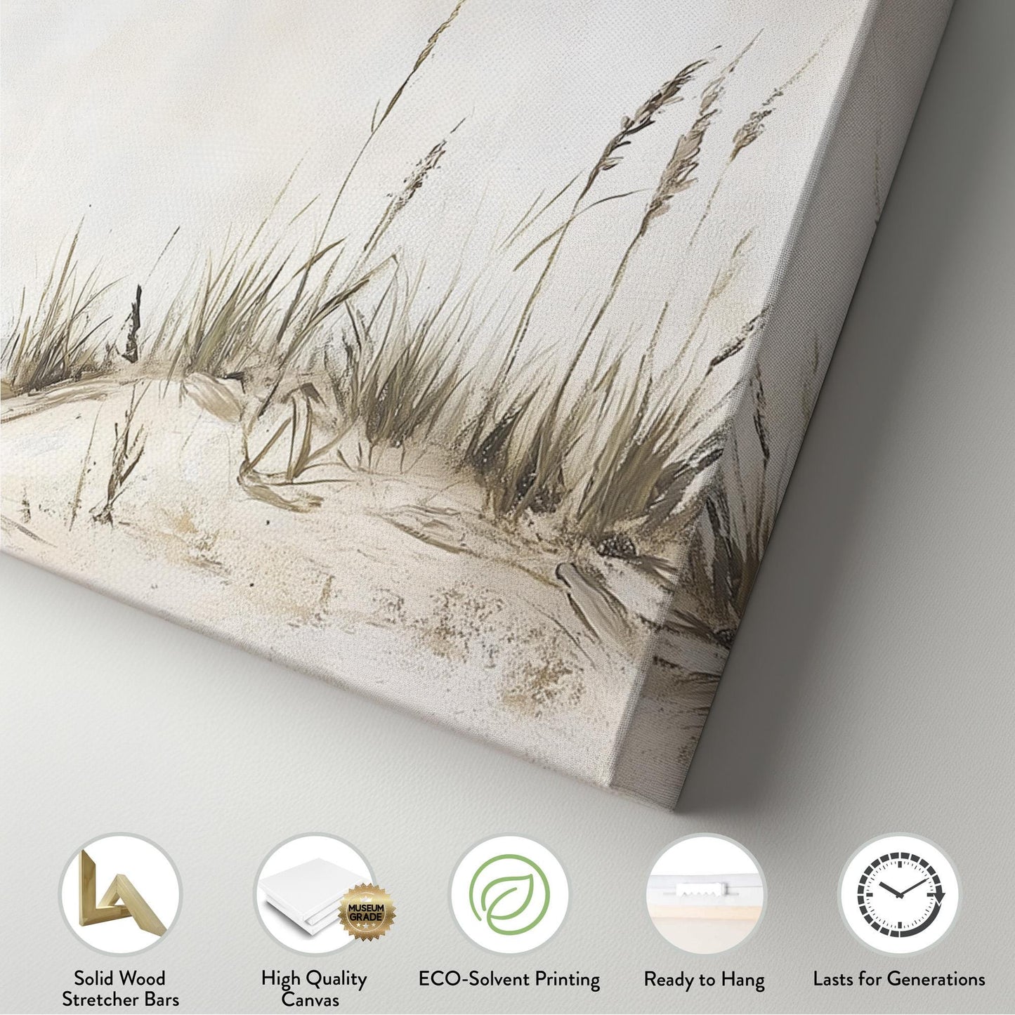 Sea Grass at the Beach Panoramic Muted Beach, Minimal Nautical Art Canvas Print, Sandy Coast Printed Canvas Art