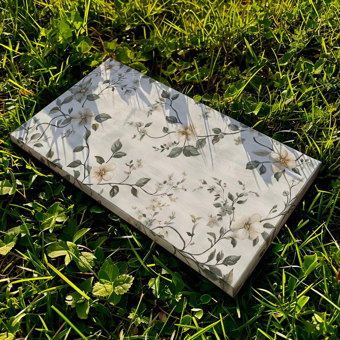 Antique White Flowers Lanscape Monochrome Textile, 2x1 Neutral Taperstry Canvas Print, Chrysanthemum 20x60 Canvas Art