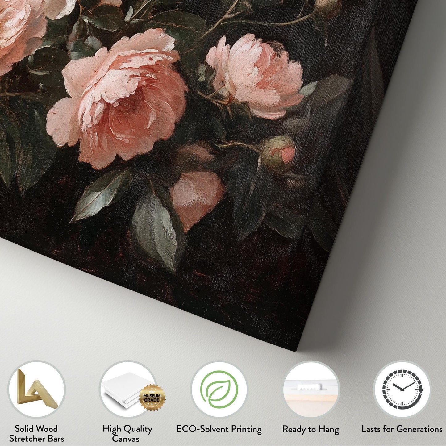 Renaissance Peony Bouquet Lanscape Rustic Peonies, 2x1 Floral Charm Canvas Print, Spring Farmhouse 20x60 Canvas Art