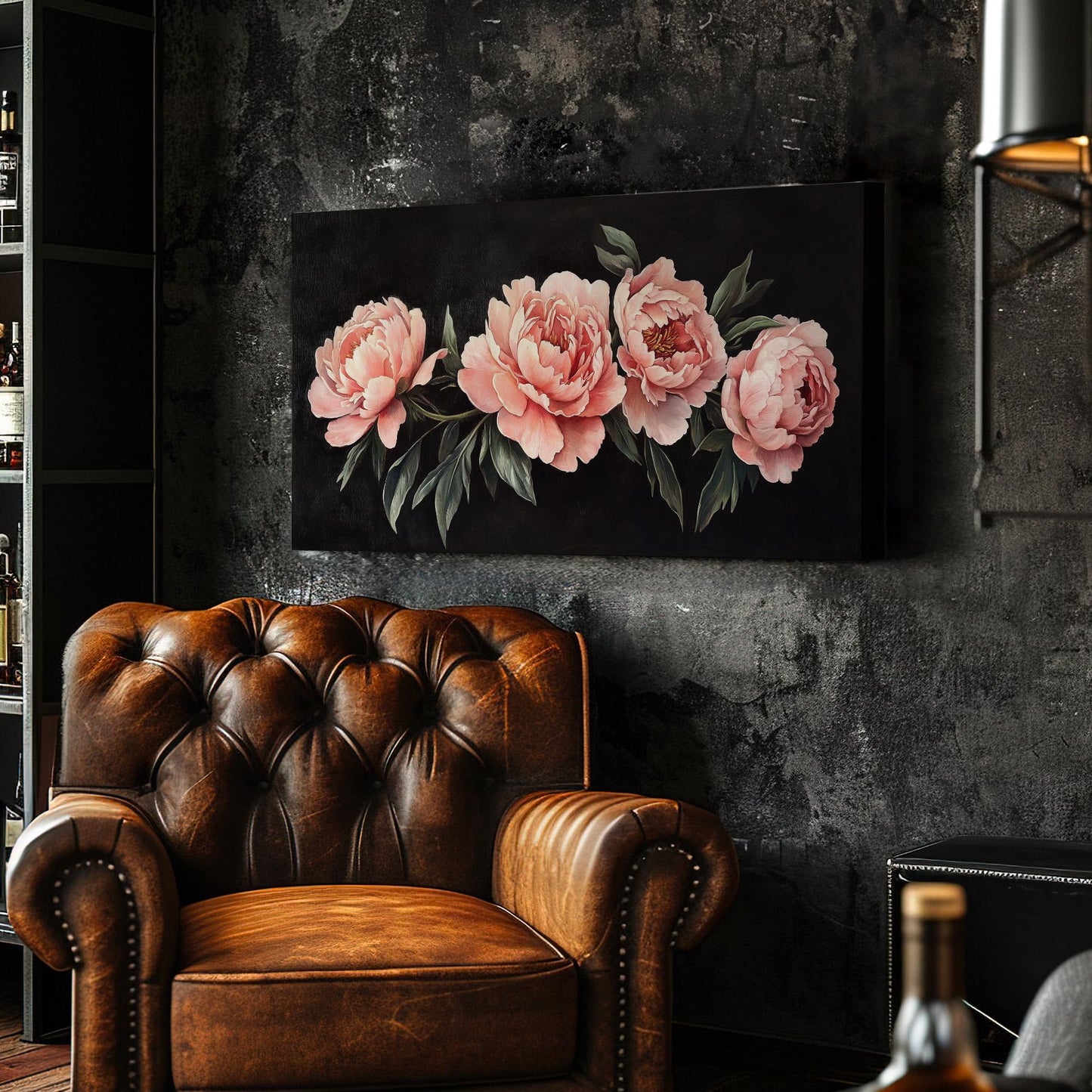 Vintage Pink Peonies Lanscape Rustic Peony, 2x1 Floral Charm Canvas Print, Spring Farmhouse 20x60 Canvas Art