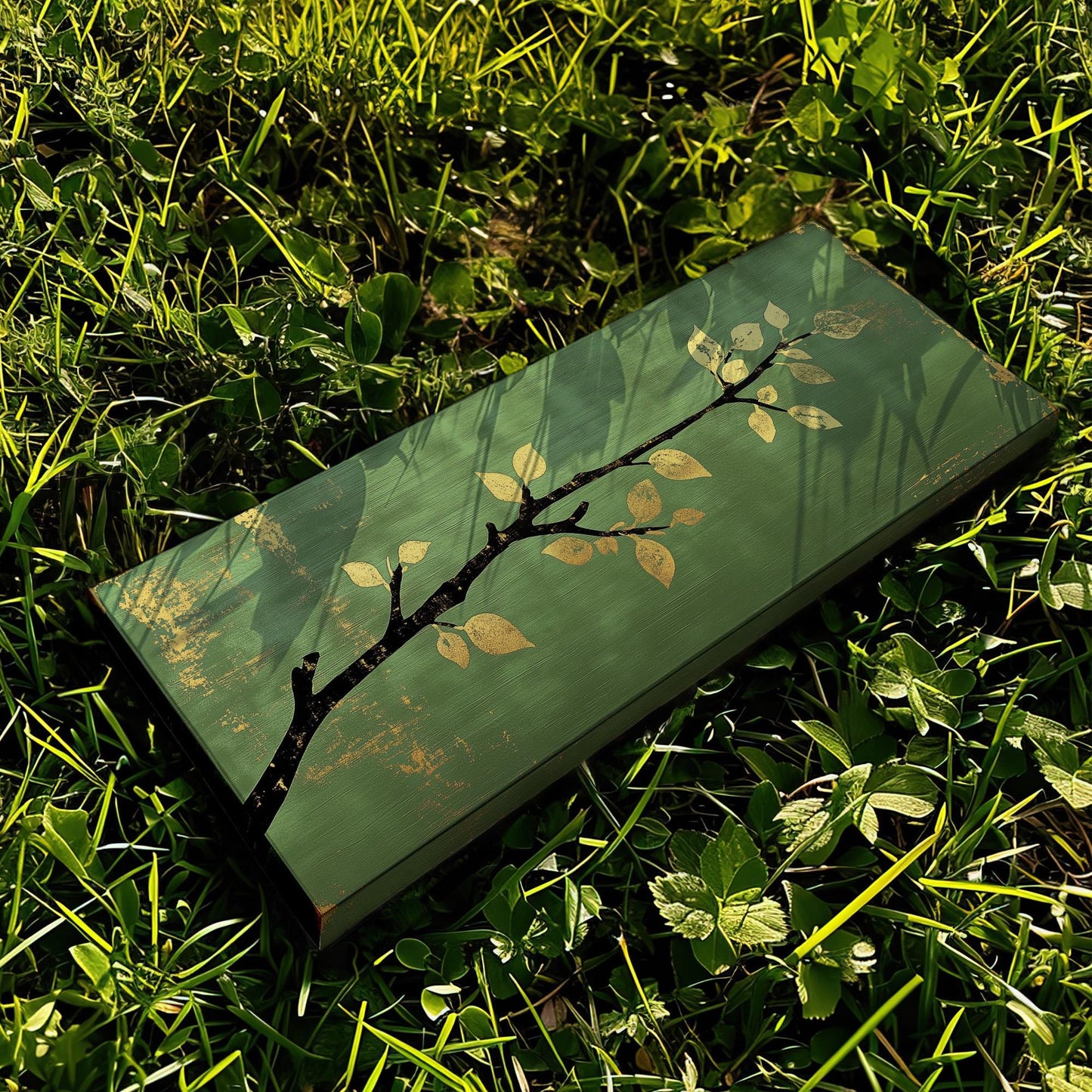 Golden Apple Branch Panoramic Green Moody, Minimal Farmhouse Country Canvas Print, Nature Bloom Printed Canvas Art