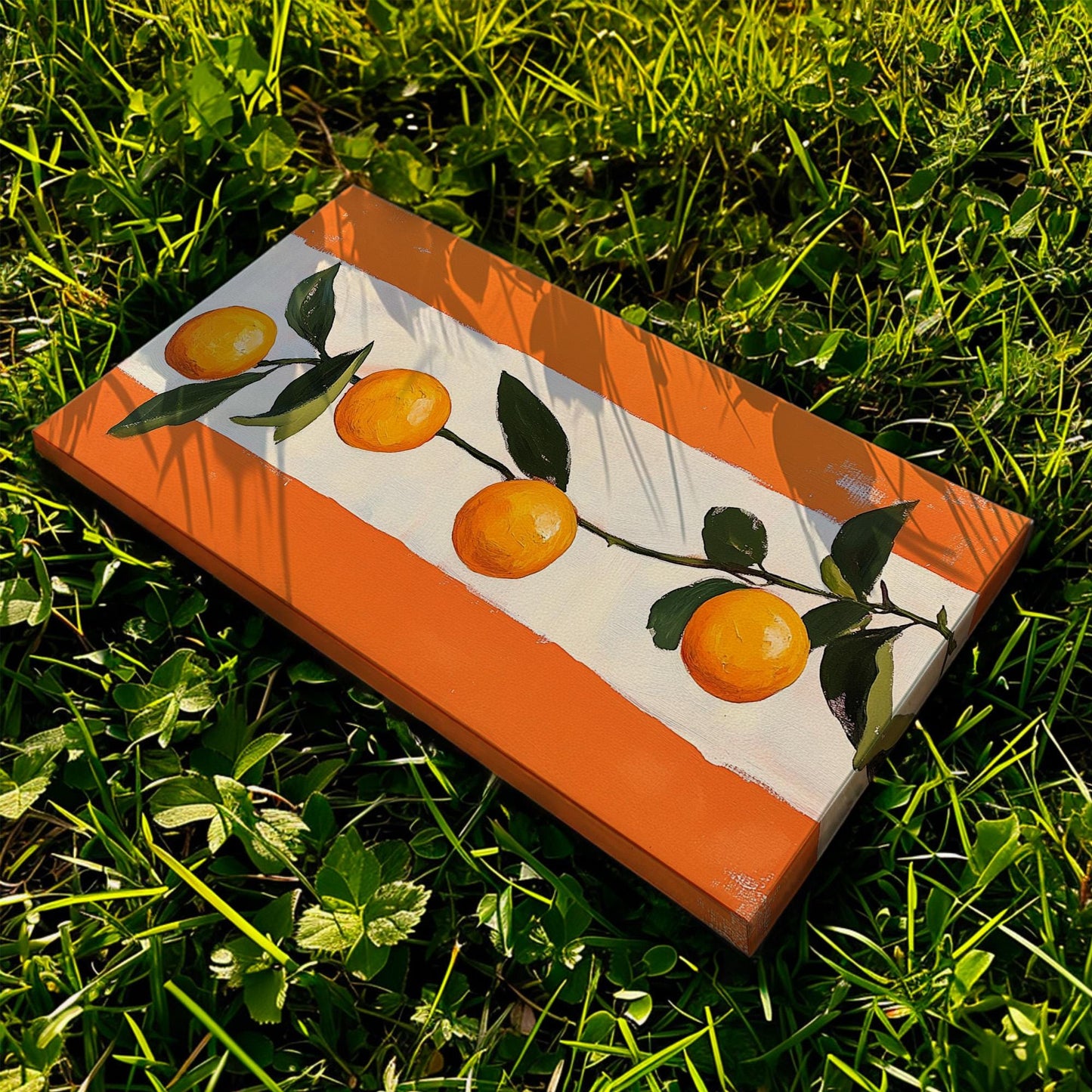 Abstract Orange Lanscape Citrus Fruit, 2x1 Farmhouse Kitchen Canvas Print, Vintage Style 20x60 Canvas Art