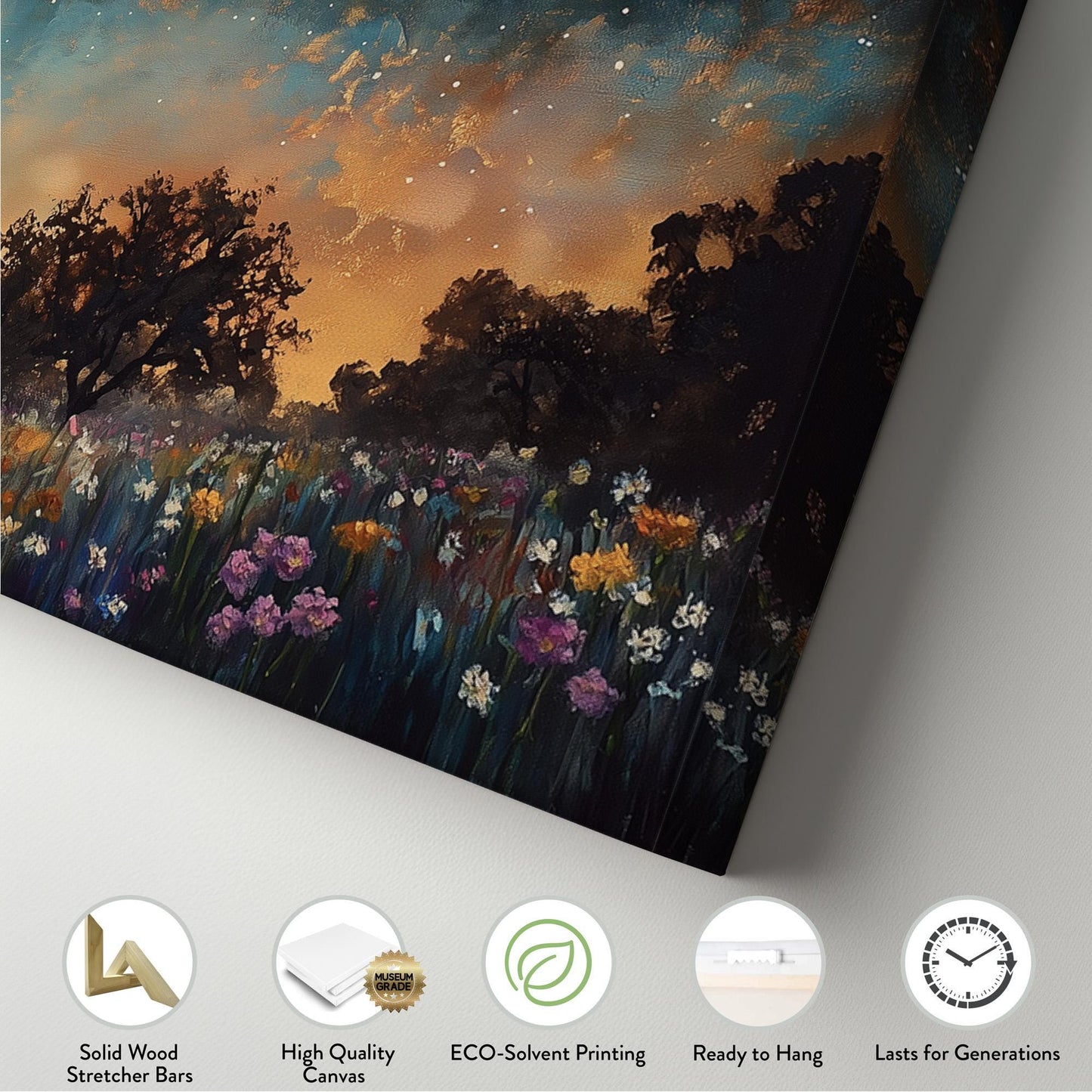 Horse Full Moon Panoramic Western Rustic, Minimal Farmhouse Ranch Canvas Print, Starry Night Printed Canvas Art