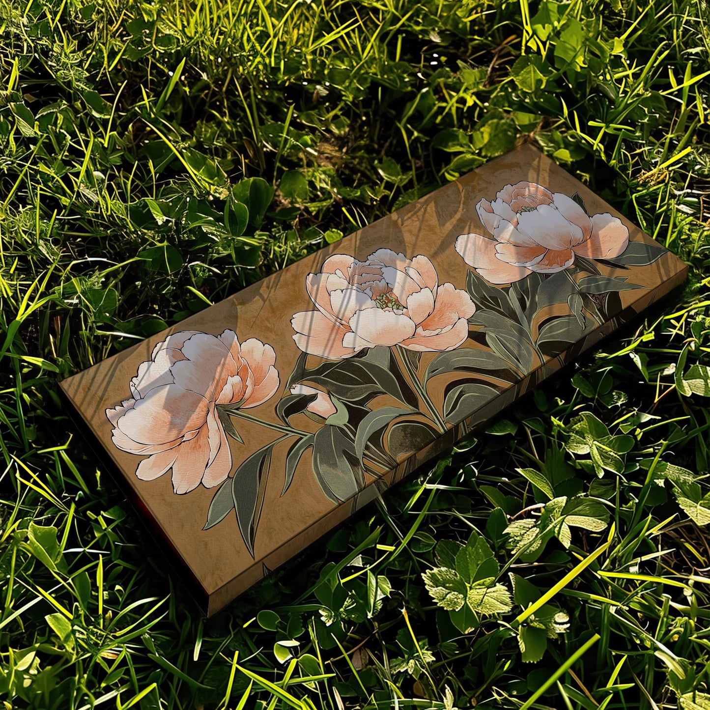 Peach Peony Bloom Panoramic Spring Garden, Minimal Floral Charm Canvas Print, Spring Farmhouse Printed Canvas Art