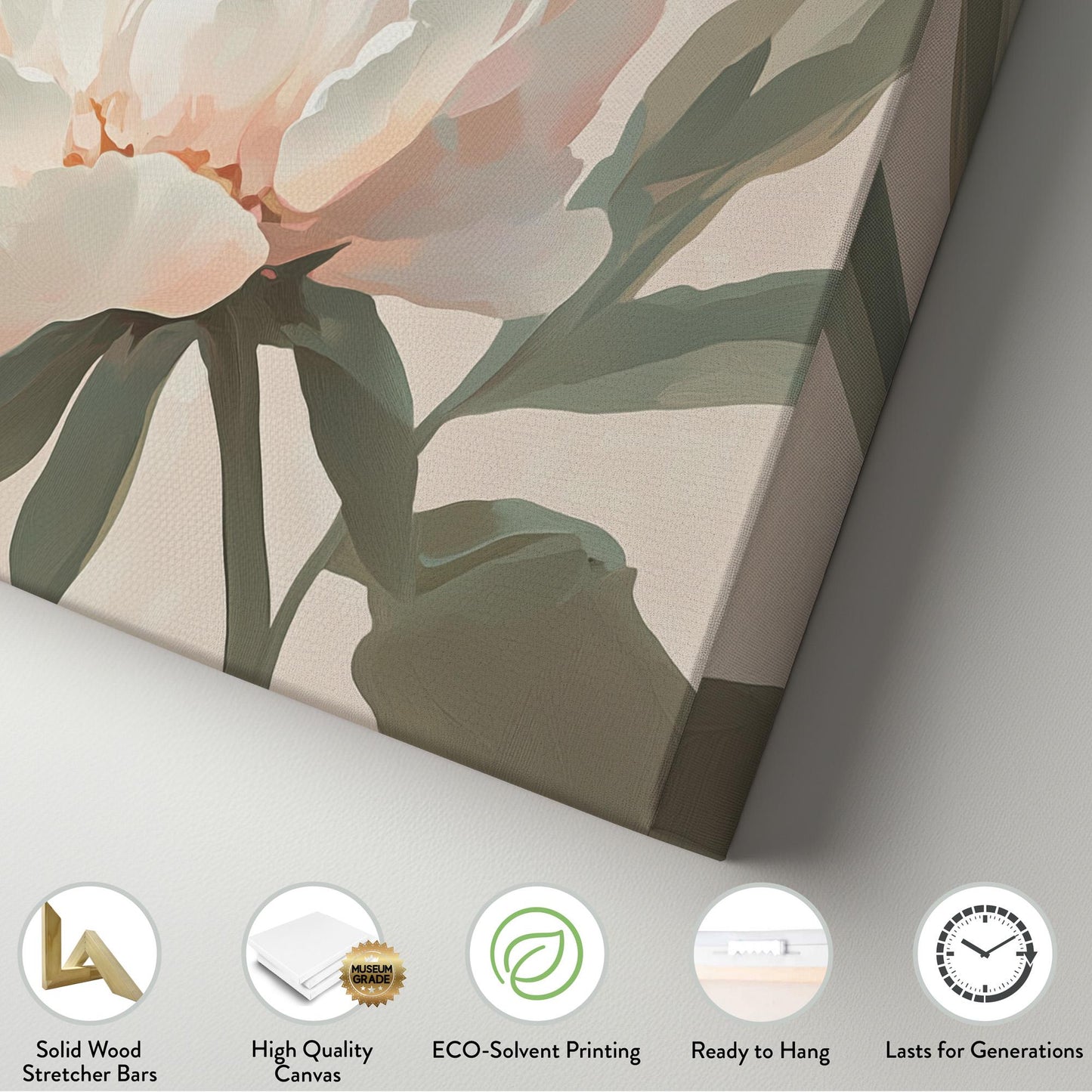 Moody Pink Peony Lanscape Abstract Peony, 2x1 Floral Charm Canvas Print, Rustic Farmhouse 20x60 Canvas Art