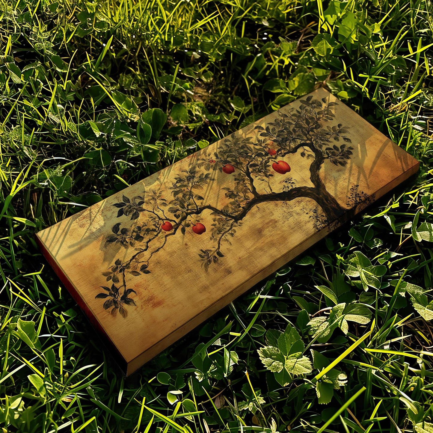 Chinese Apple Tree Panoramic Rustic Floral, Minimal Farmhouse Country Canvas Print, Nature Bloom Printed Canvas Art