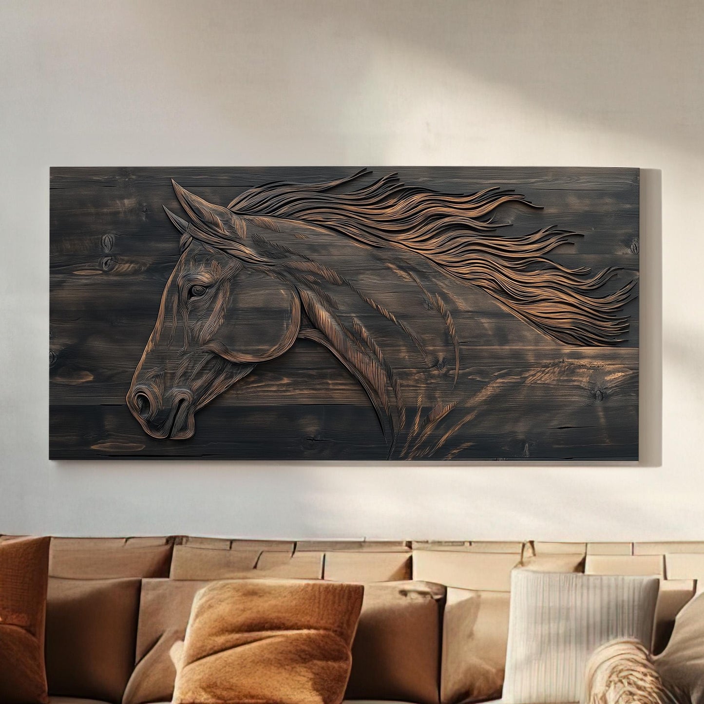 Rustic Horse Ranch Lanscape Western Country, 2x1 Farmhouse Equestrian Canvas Print, Wild Riding 20x60 Canvas Art