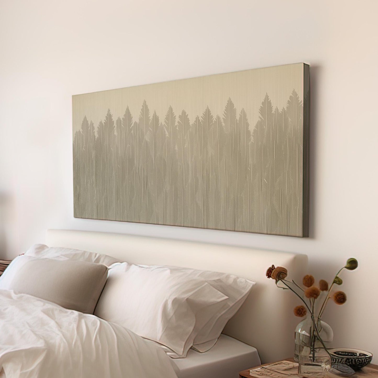 Whispering Pines Wall Art Above Couch, Horizontal Abstract Woodland Canvas Print, Contemporary Decor Canvas Art