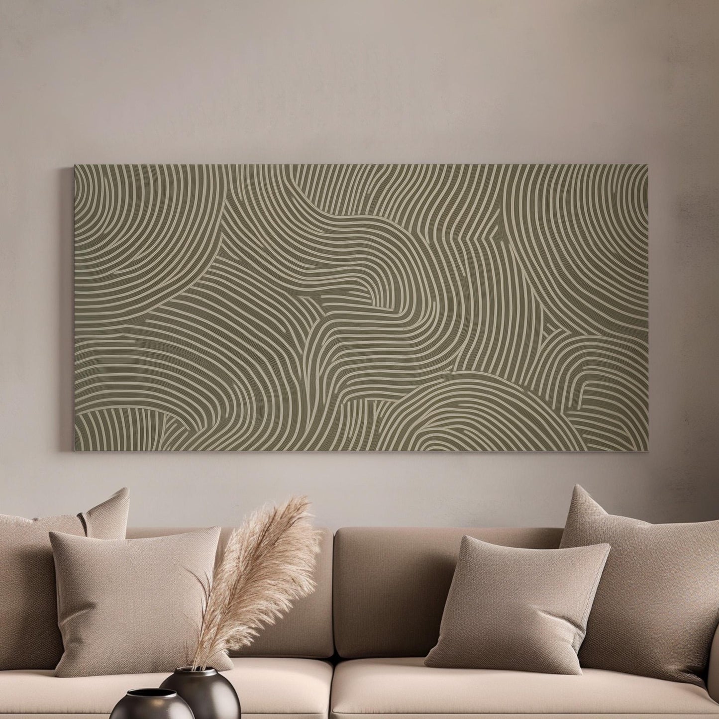 Whispering Currents Wall Art For Living Room, Horizontal Hypnotic Swirls Canvas Print, Scandi Boho Decor Canvas Art