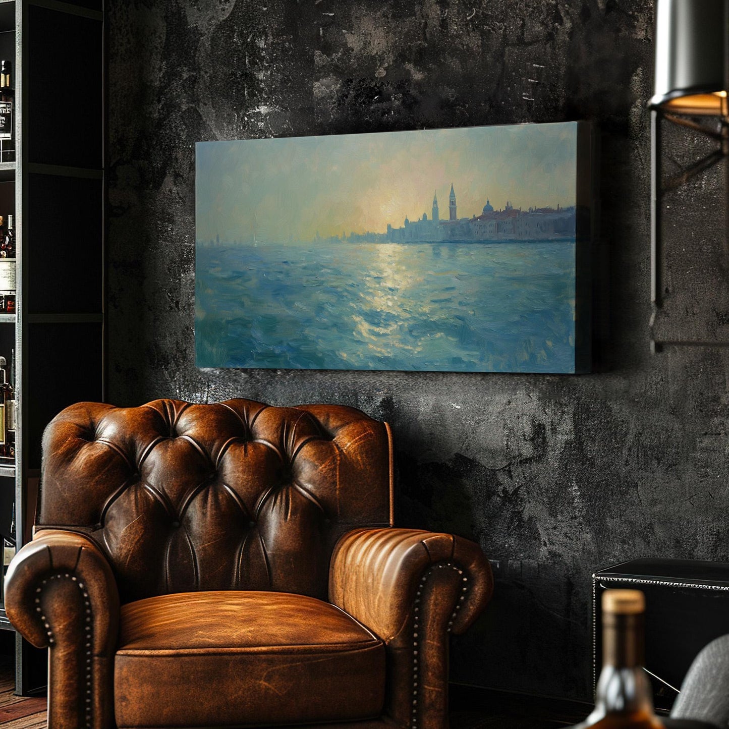 Venice Blue Seascape Wall Art For Living Room, Horizontal Clear Sky Canvas Print, Mediterranean Decor Canvas Art