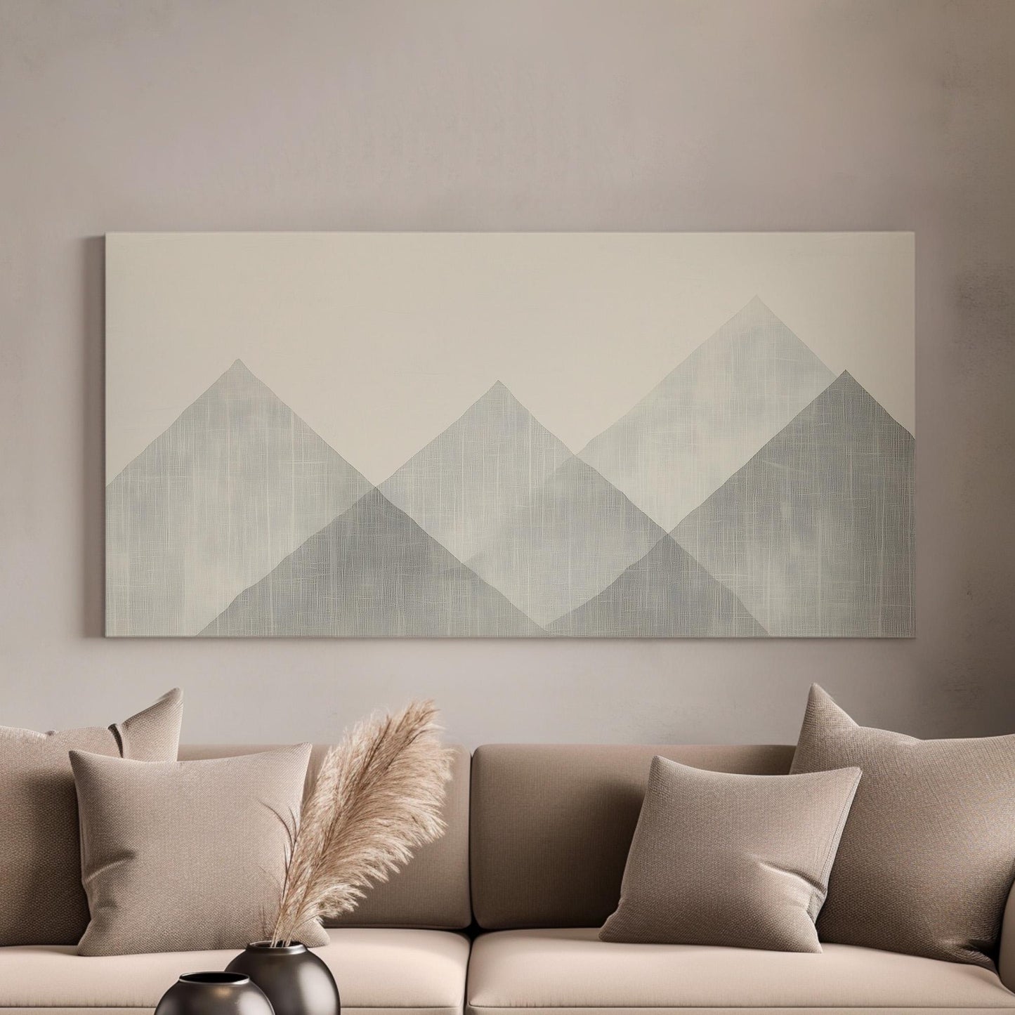 Silent Peaks Wall Art For Bedroom, Horizontal Abstract Mountain Canvas Print, Monochrome Decor Canvas Art