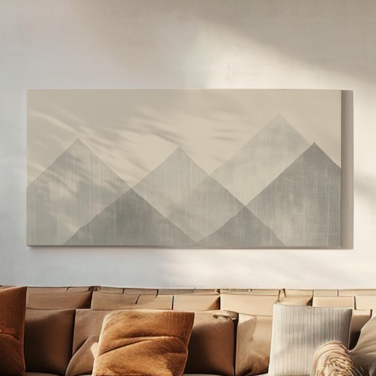 Silent Peaks Wall Art For Bedroom, Horizontal Abstract Mountain Canvas Print, Monochrome Decor Canvas Art