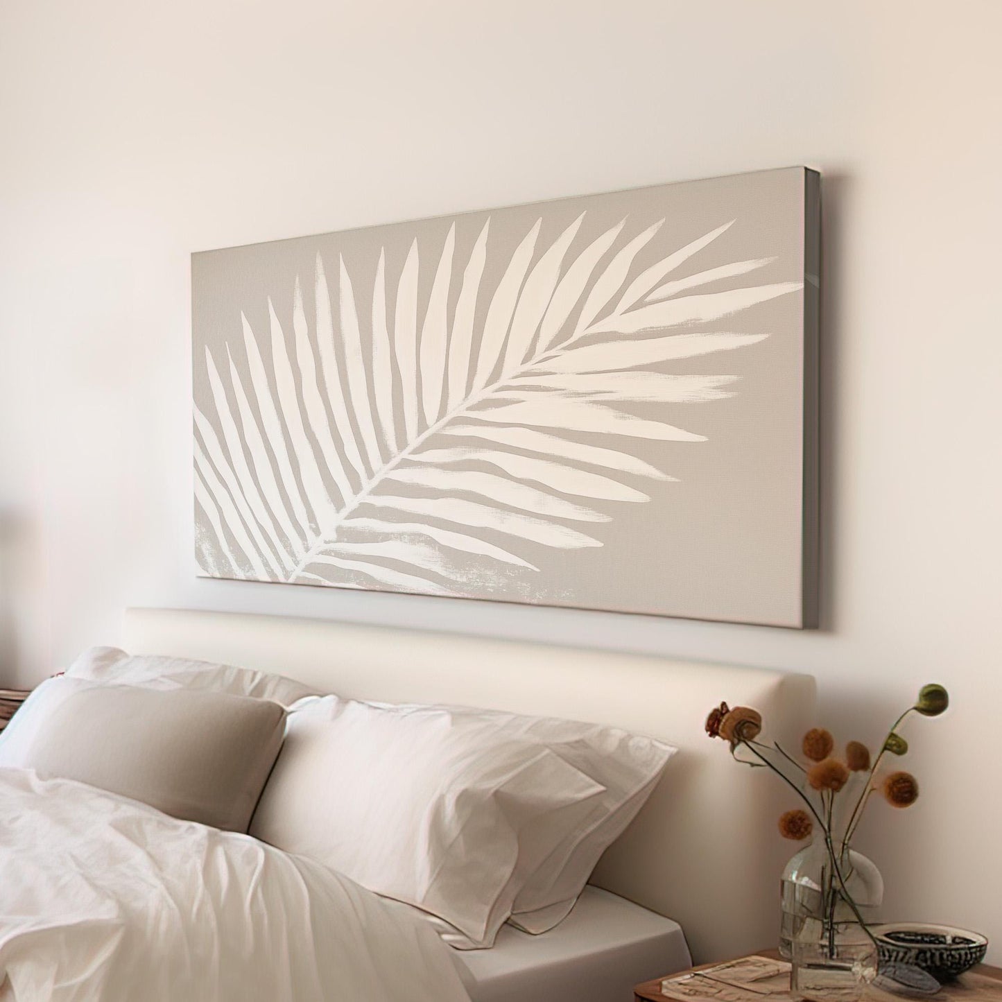 Palm Tree Branch Wall Art For Living Room, Horizontal Beach House Canvas Print, Minimal Tropical Decor Canvas Art