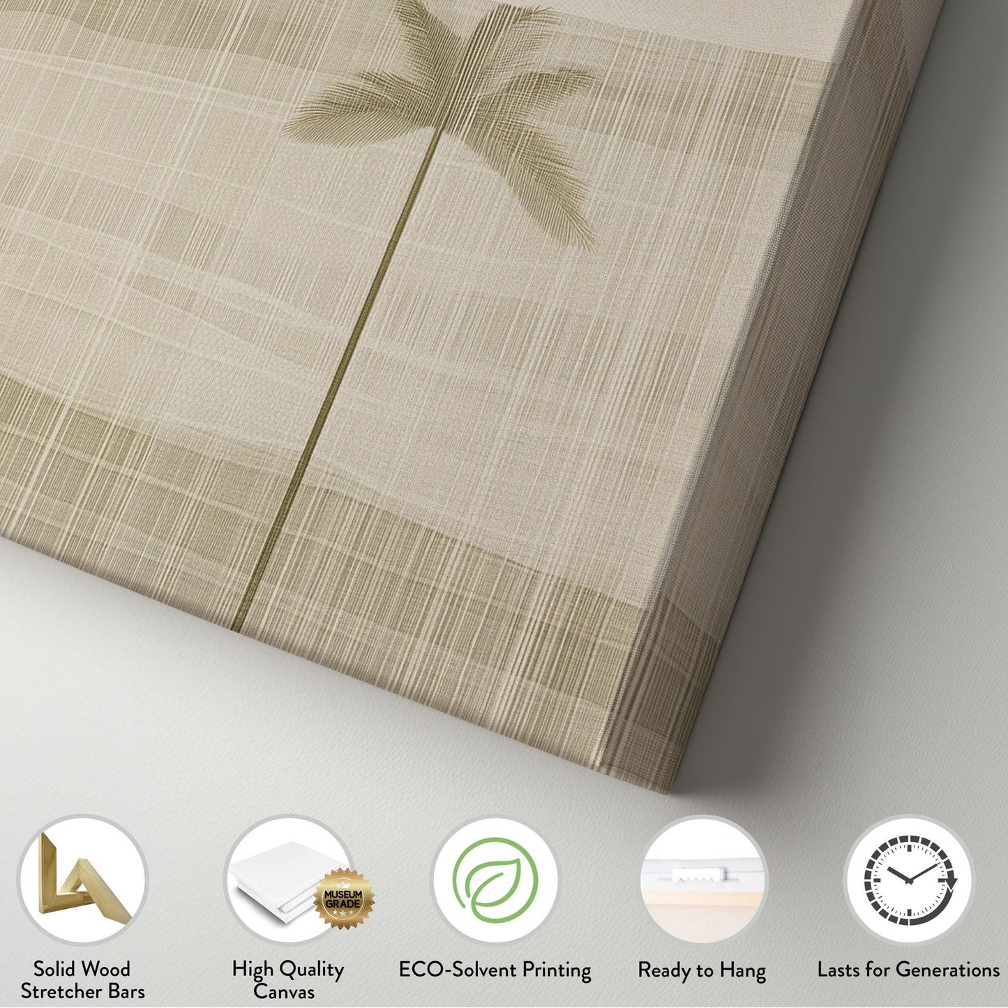Neutral Palm Tree Wall Art For living Room, Horizontal Minimalist Coastal Canvas Print, Beige Tropical Decor Canvas Art