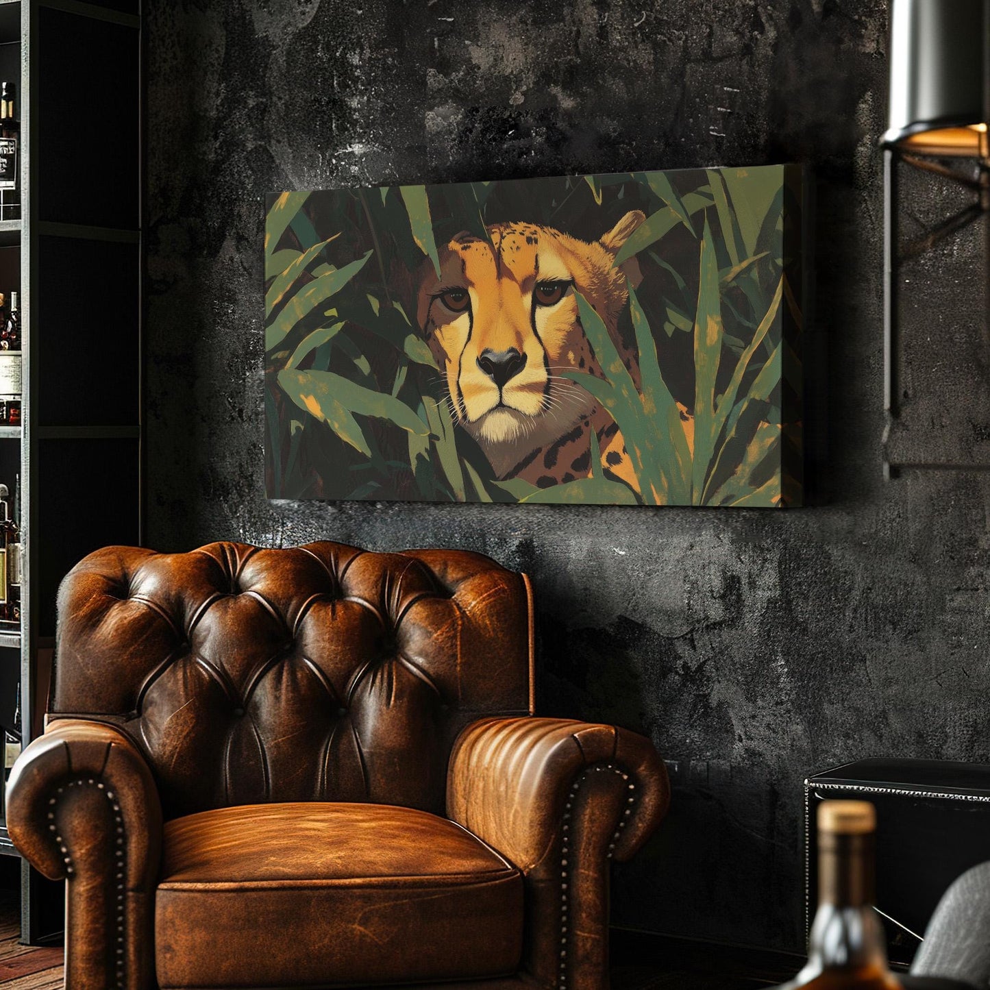 Hiding Cheetah Wall Art For Living Room, Horizontal Jungle Vibes Canvas Print, Savanna Decor Canvas Art