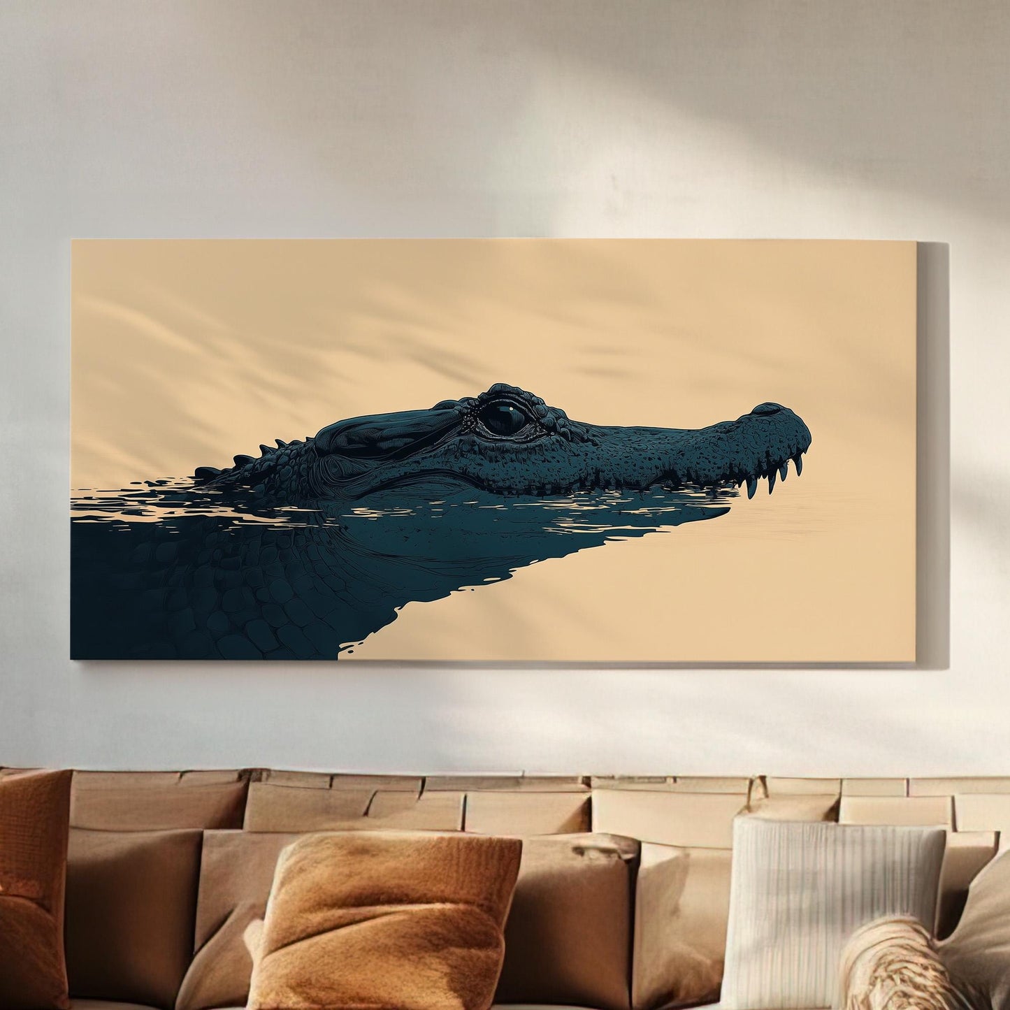 Alligator Illustration Wall Art For Bedroom, Horizontal Florida Art Canvas Print, Minimal Wildlife Decor Canvas Art