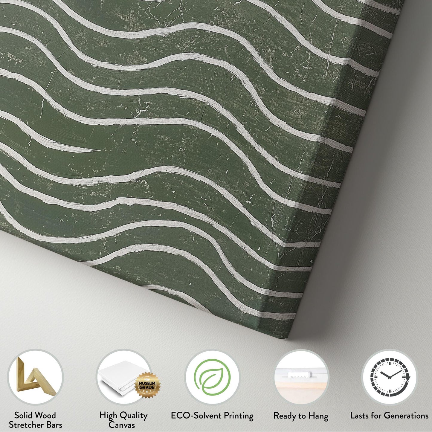 Sage Green Abstract Wall Art For Living Room, Vertical Nature Inspired Canvas Print, Japandi Waves Decor Canvas Art